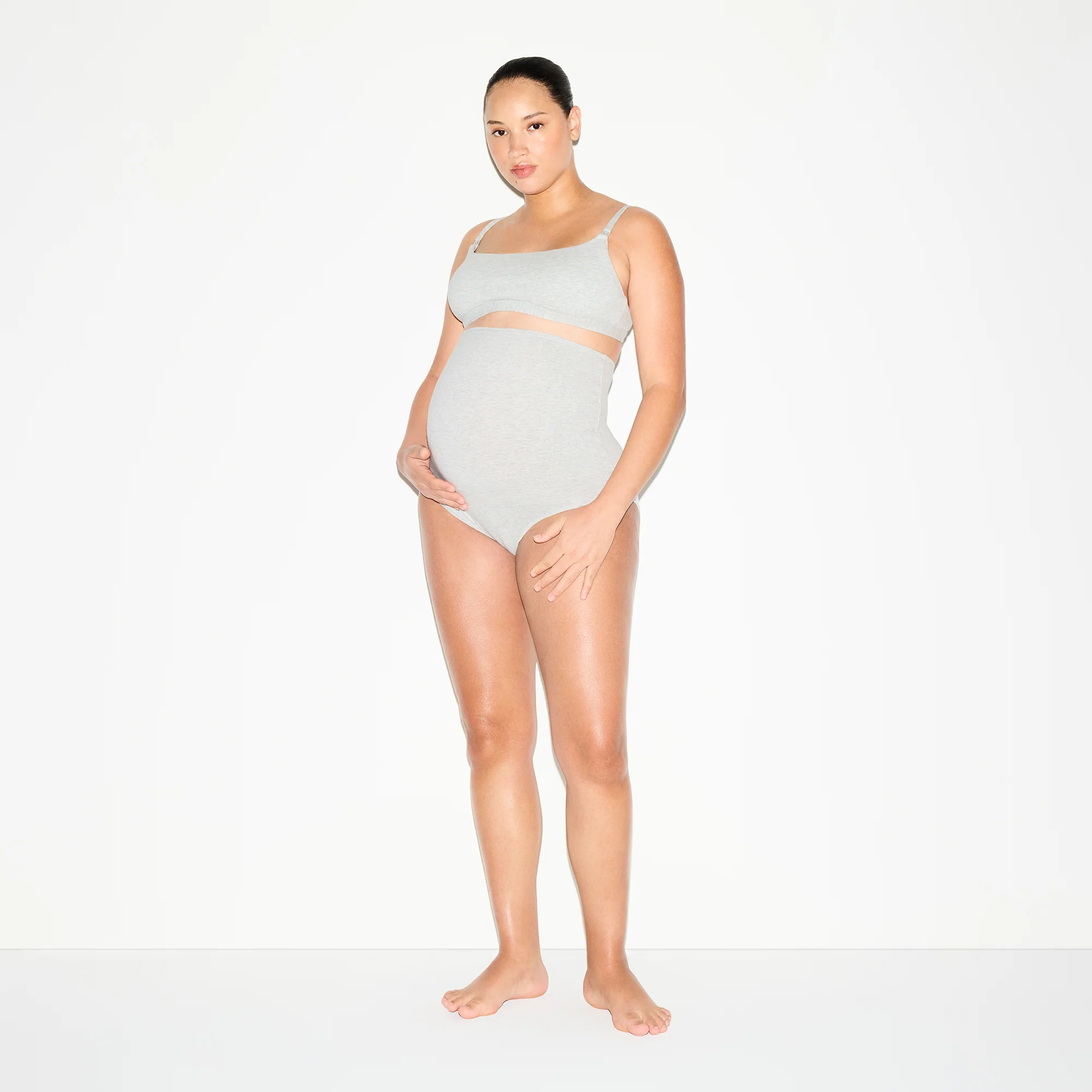 COTTON JERSEY MATERNITY NURSING SCOOP BRALETTE 2-PACK | LIGHT HEATHER GREY - Image 2