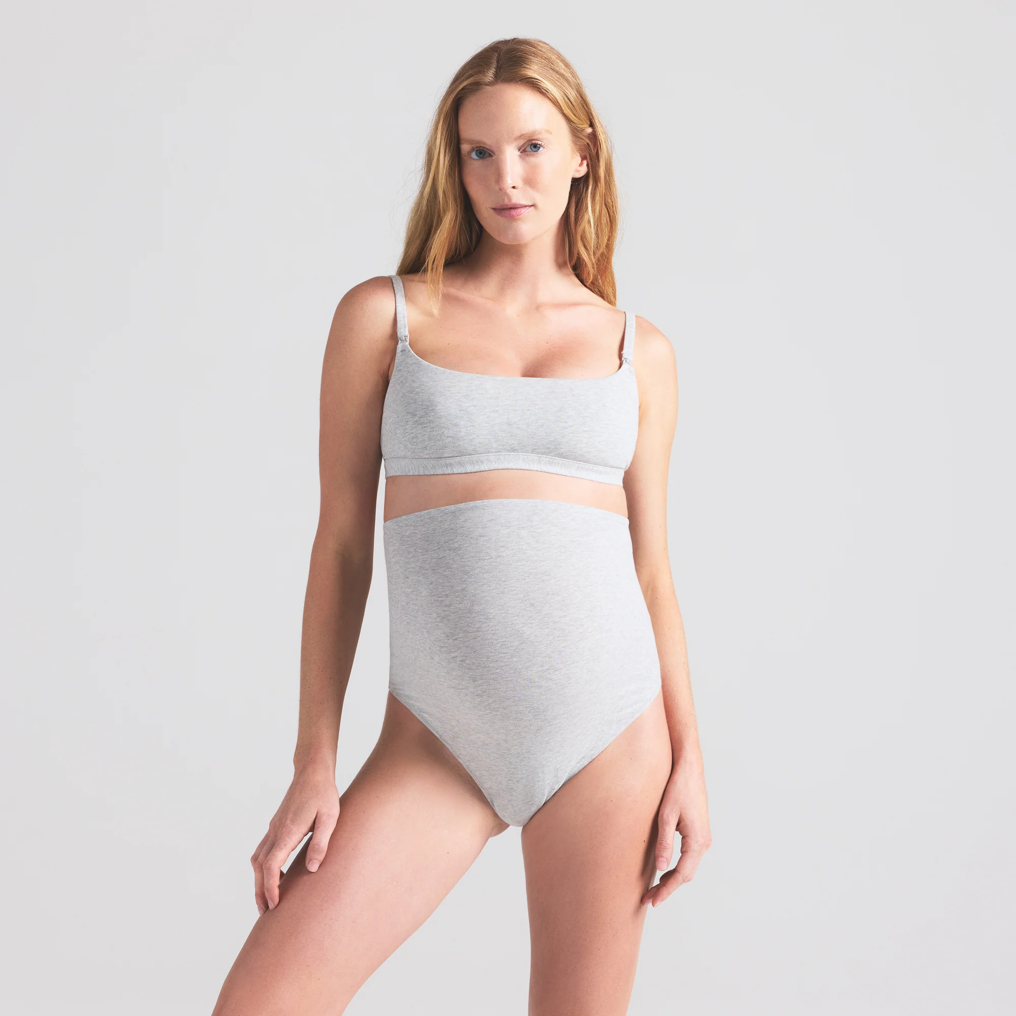 COTTON JERSEY MATERNITY NURSING SCOOP BRALETTE | LIGHT HEATHER GREY - Image 7
