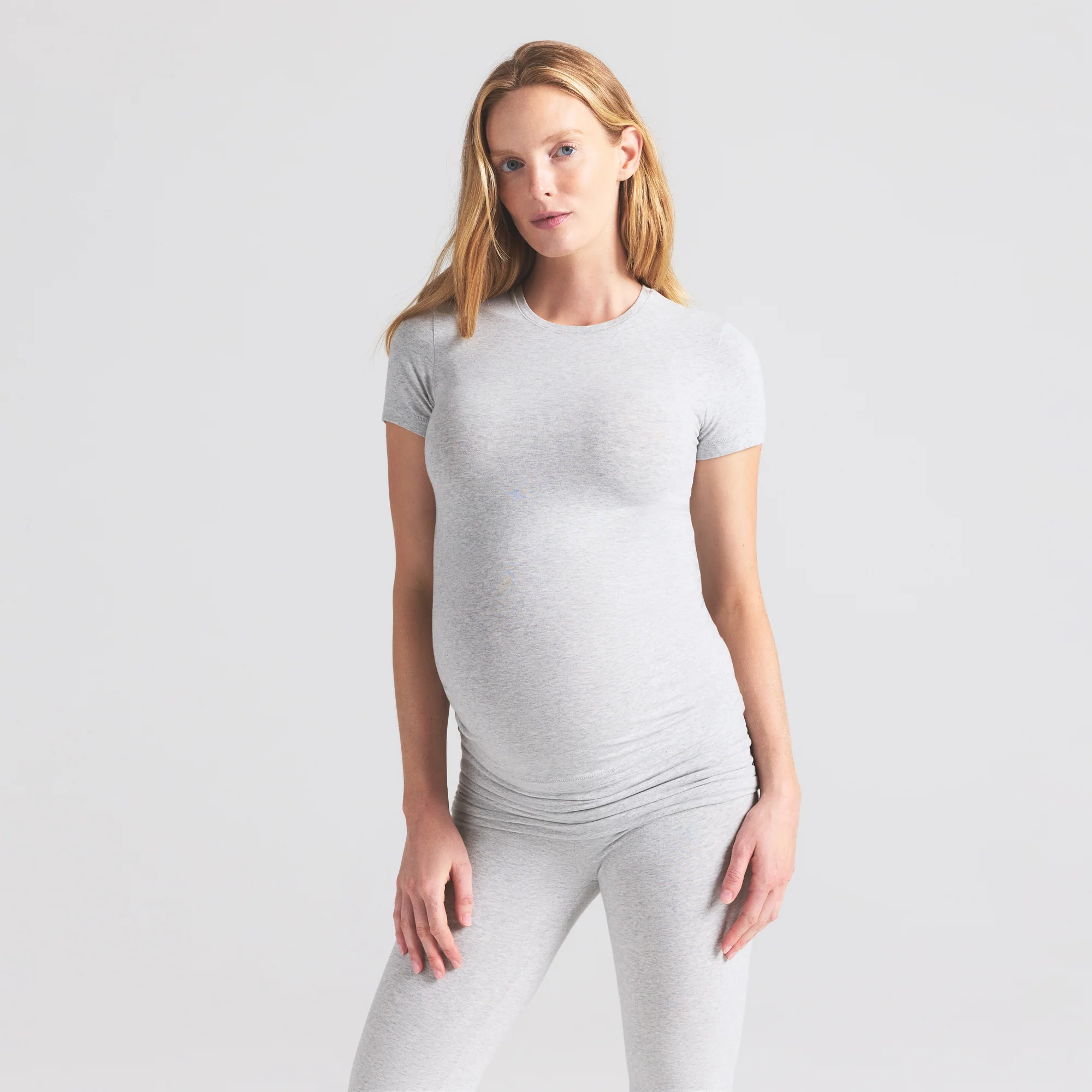 COTTON JERSEY MATERNITY T-SHIRT | LIGHT HEATHER GREY - Image 5