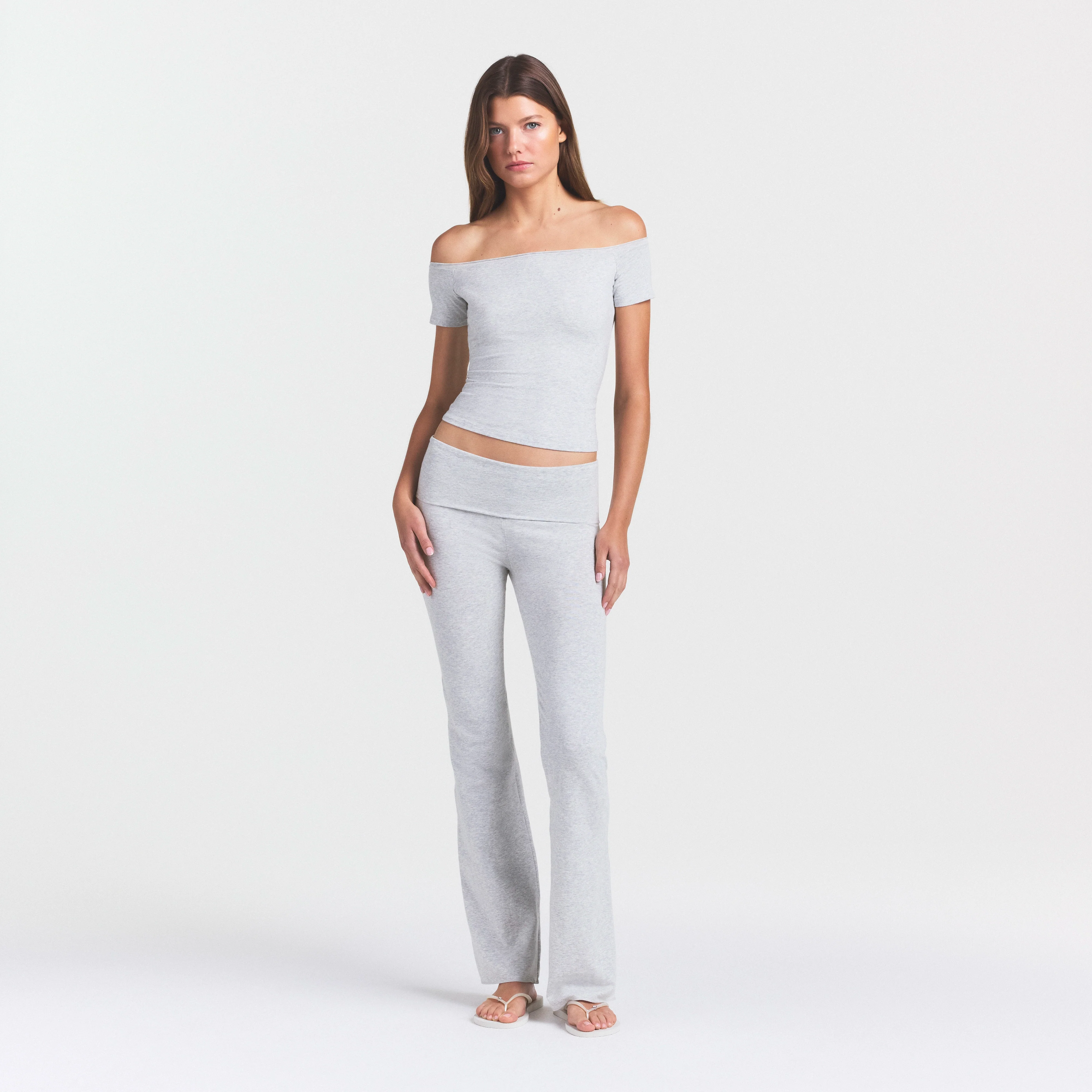 COTTON JERSEY OFF THE SHOULDER TOP | LIGHT HEATHER GREY - Image 2