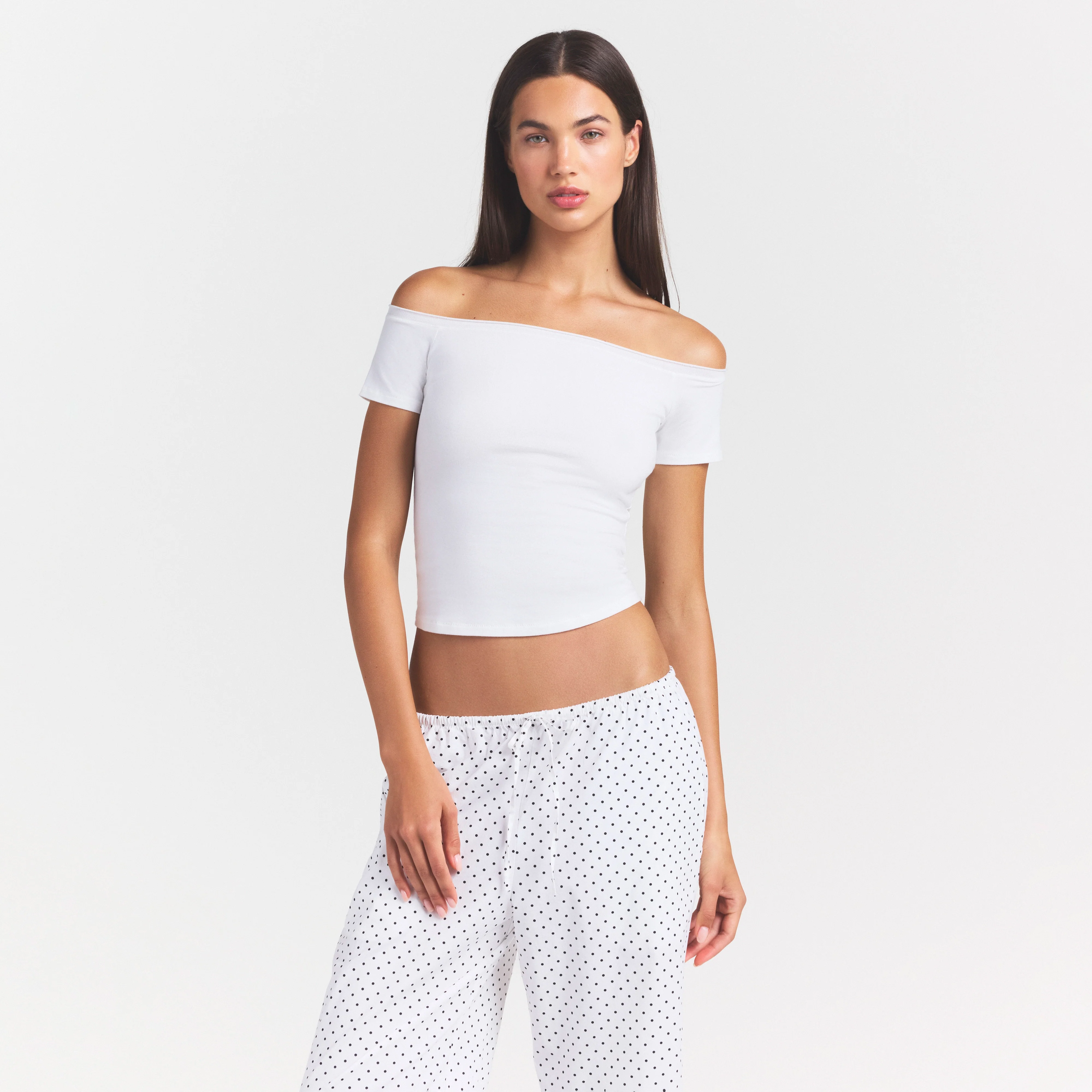 COTTON JERSEY OFF THE SHOULDER TOP | MARBLE - Image 3