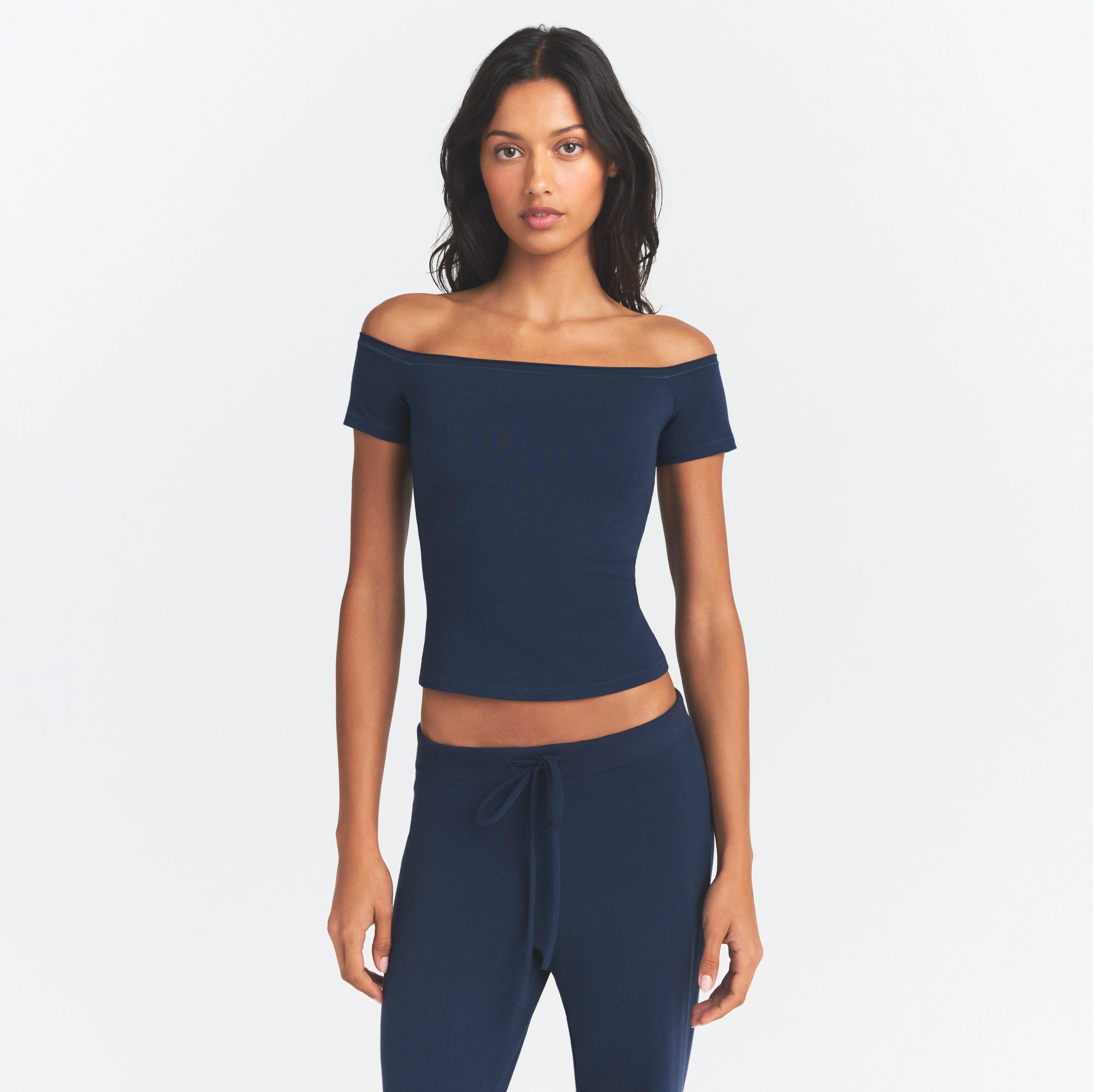 COTTON JERSEY OFF THE SHOULDER TOP | NAVY - Image 3