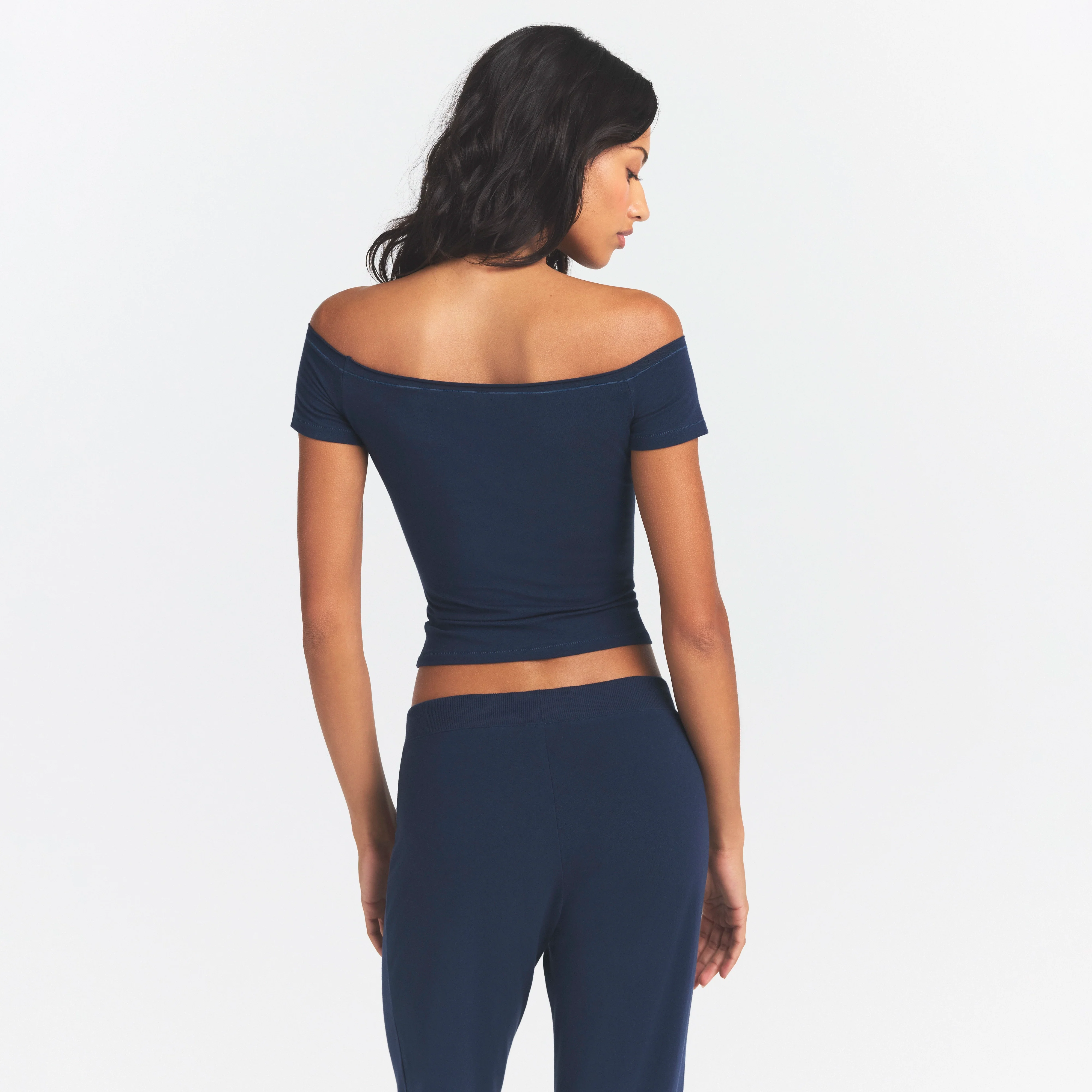 COTTON JERSEY OFF THE SHOULDER TOP | NAVY - Image 4