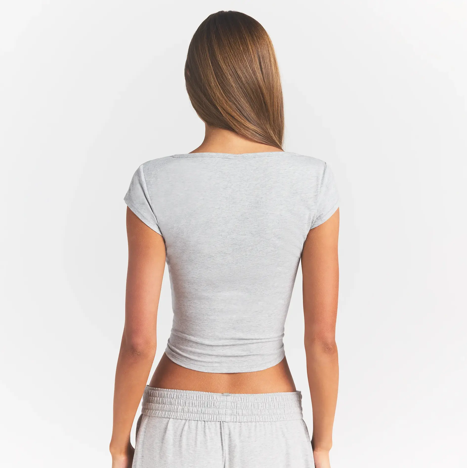COTTON JERSEY SCOOP NECK T-SHIRT | LIGHT HEATHER GREY - Image 4