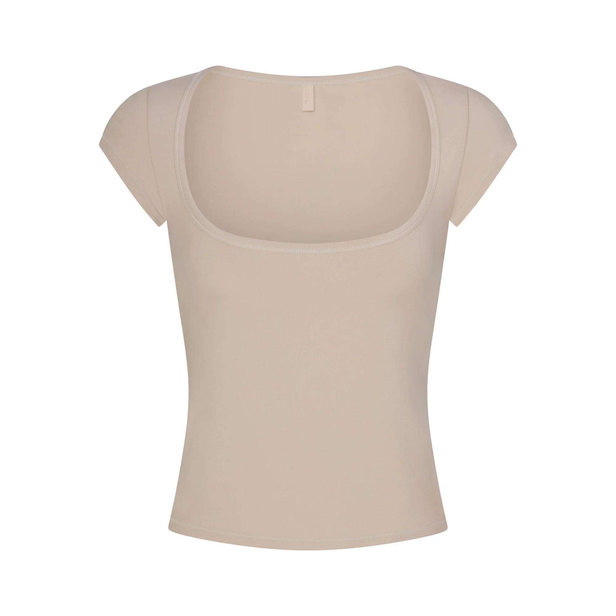 COTTON JERSEY SCOOP NECK T-SHIRT | STONE