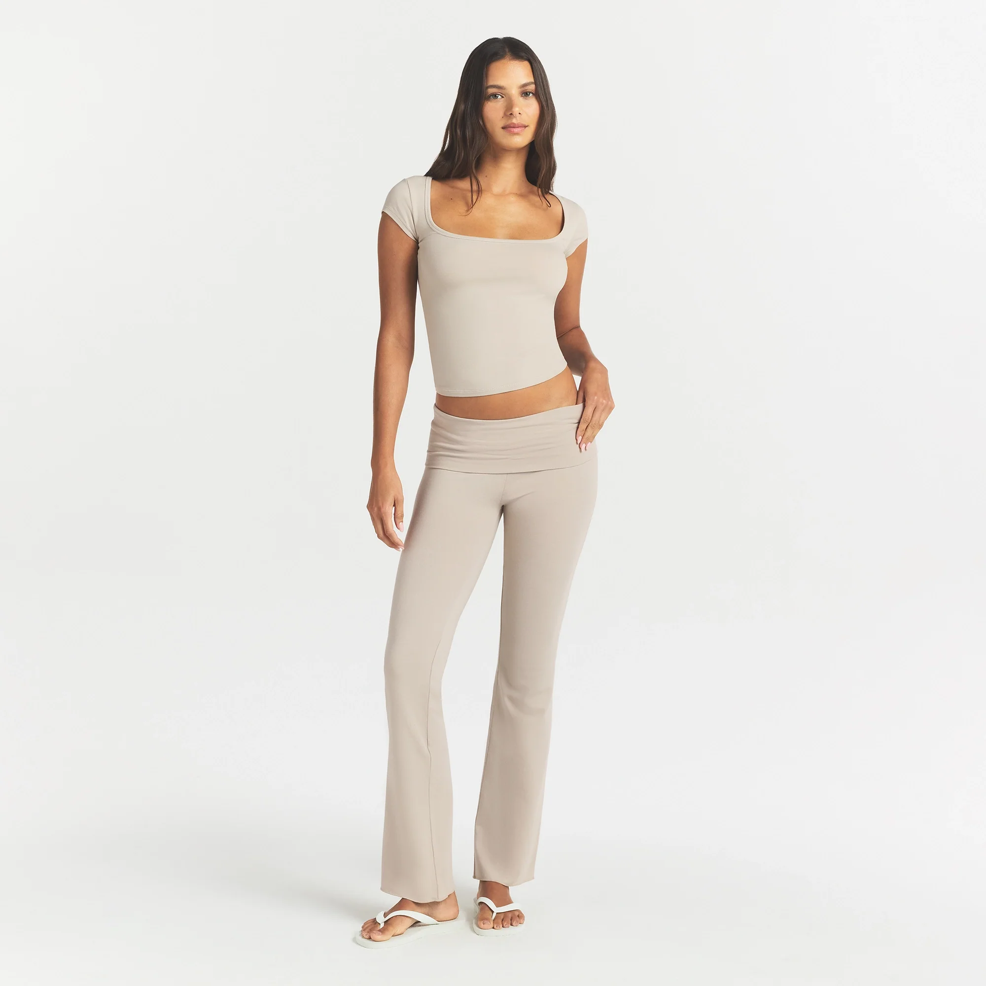 COTTON JERSEY SCOOP NECK T-SHIRT | STONE - Image 2
