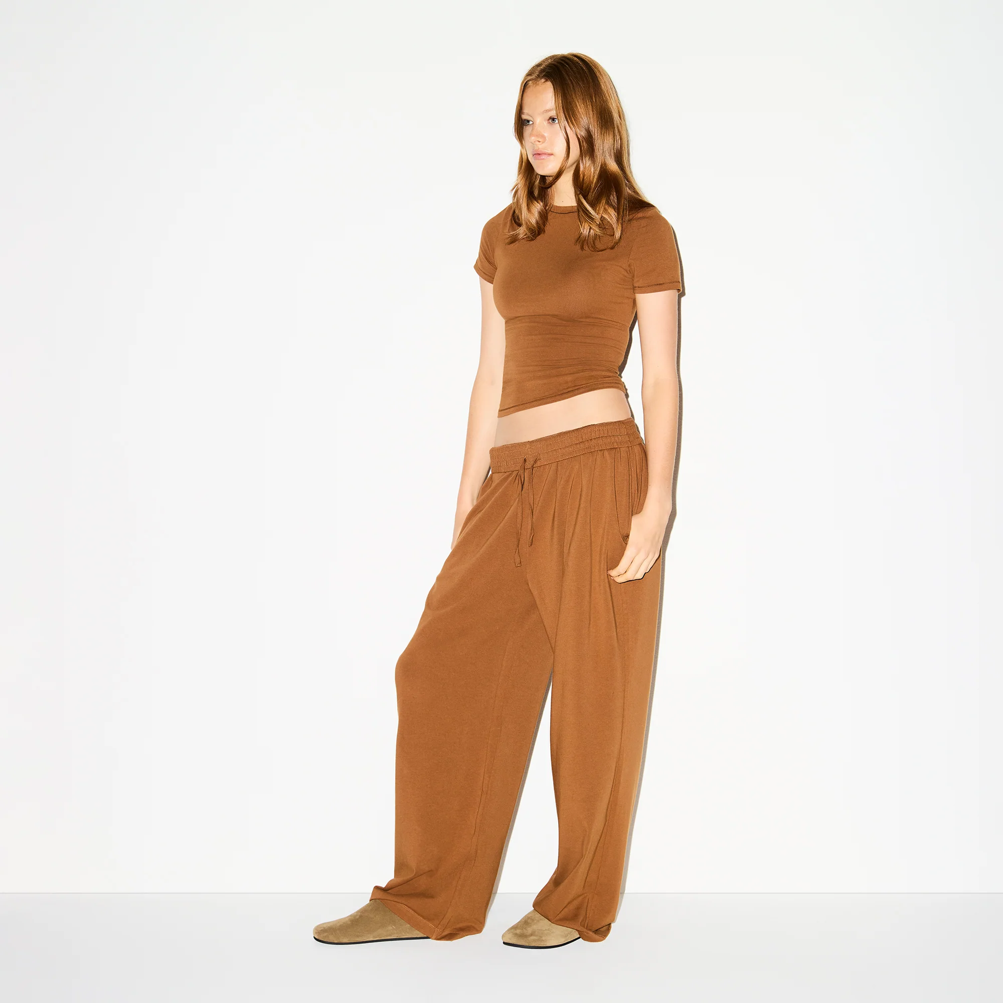 COTTON JERSEY WIDE LEG PANT | CHAI - Image 3