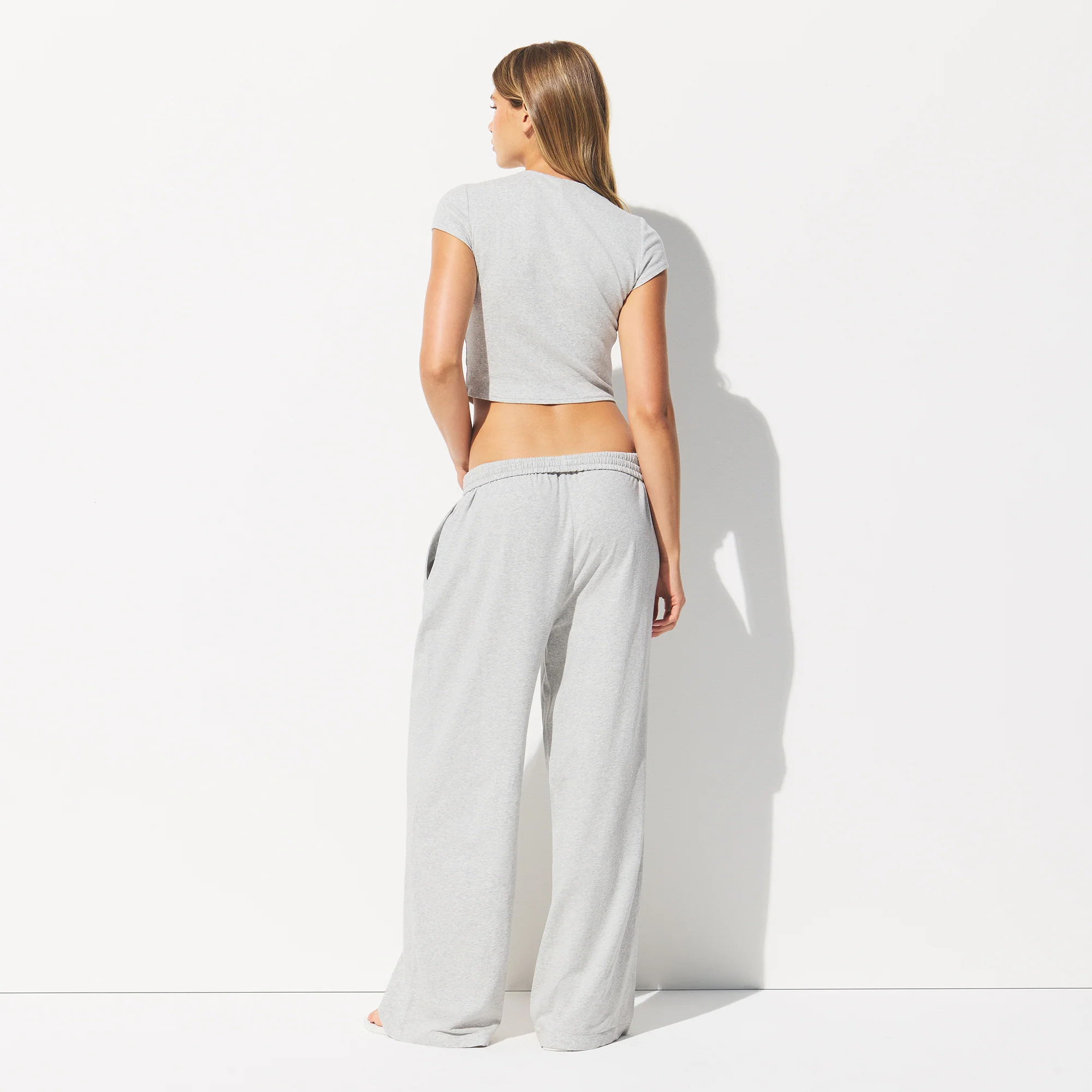 COTTON JERSEY WIDE LEG PANT | LIGHT HEATHER GREY - Image 4