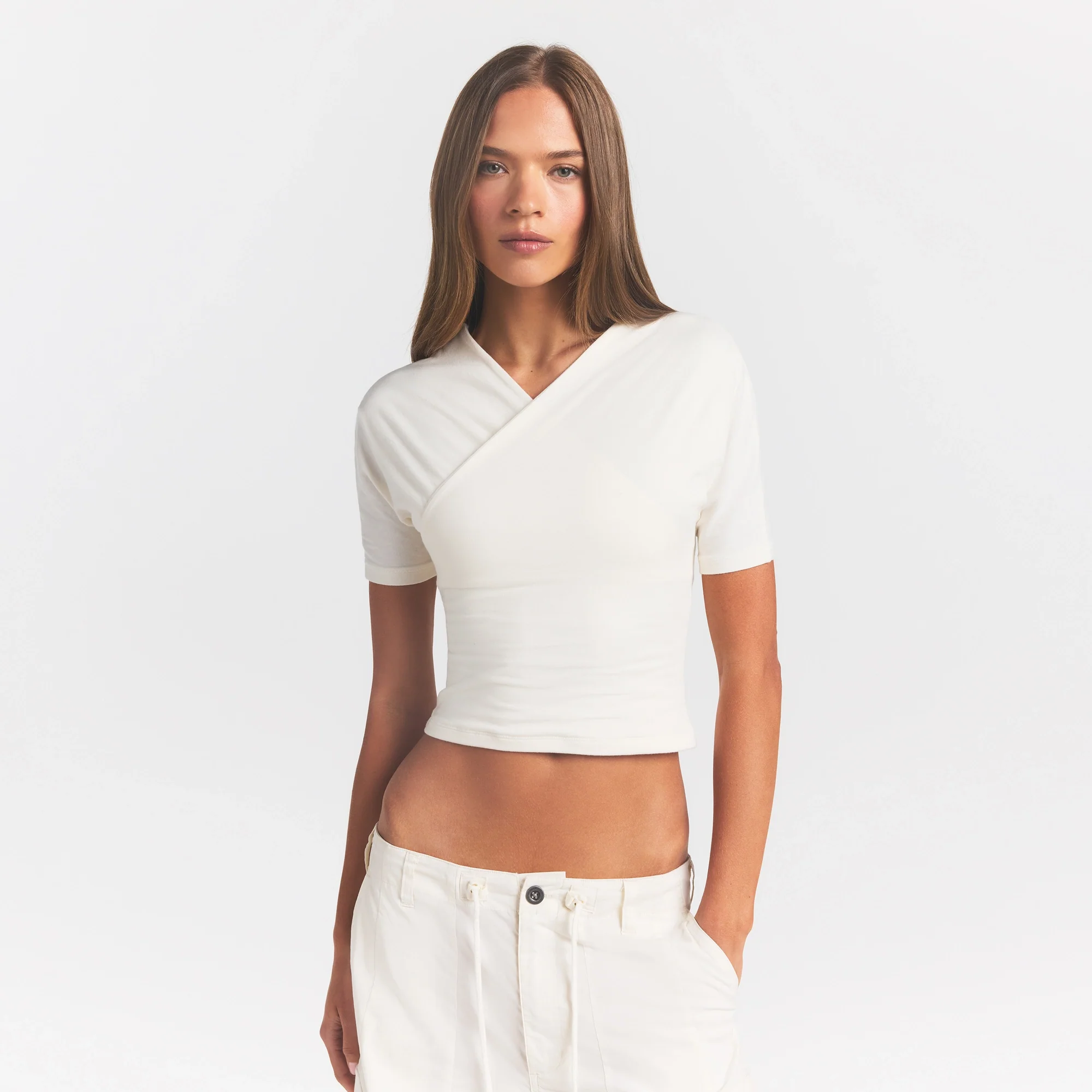 COTTON JERSEY WRAP TOP | MARBLE - Image 4