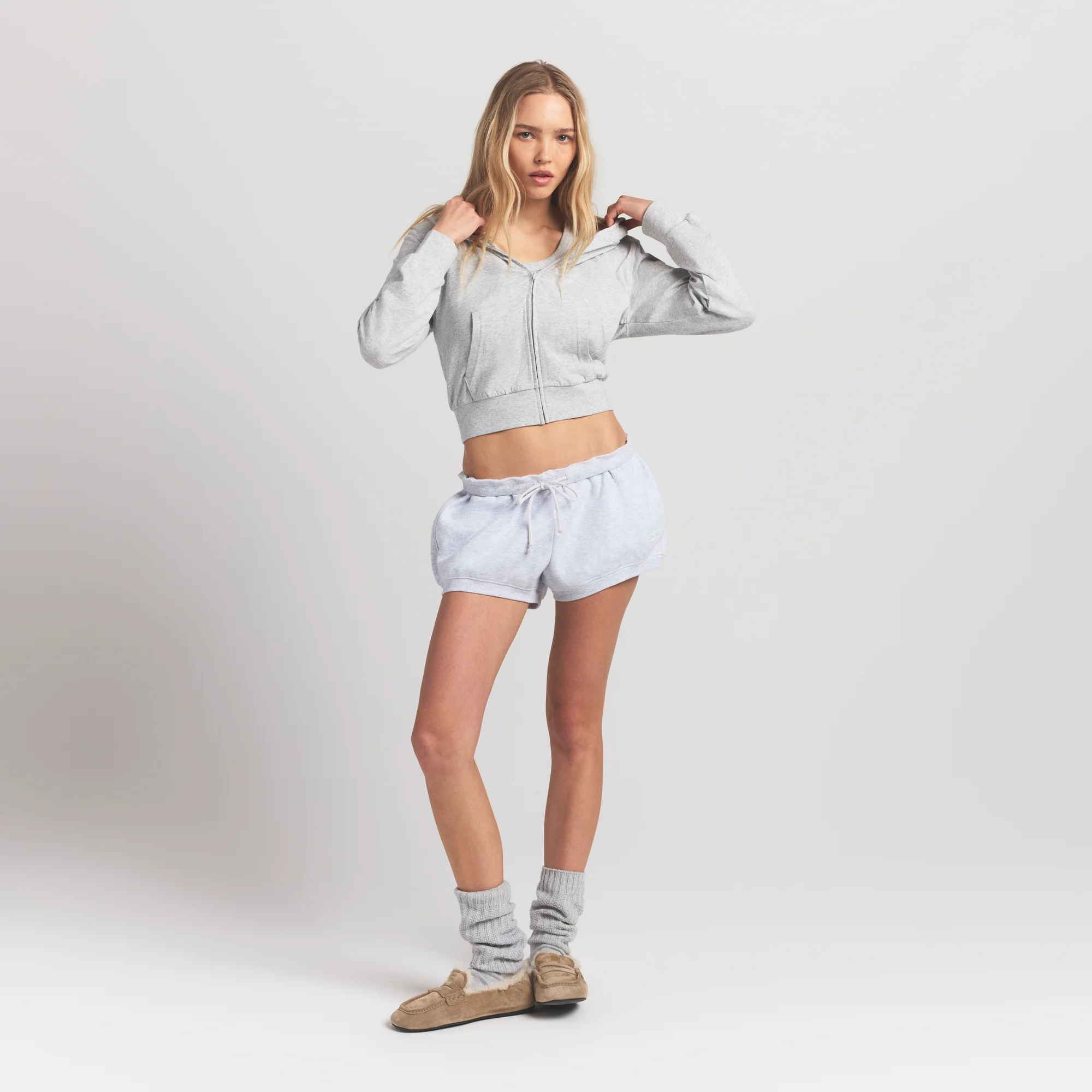COTTON JERSEY ZIP UP HOODIE | LIGHT HEATHER GREY - Image 3