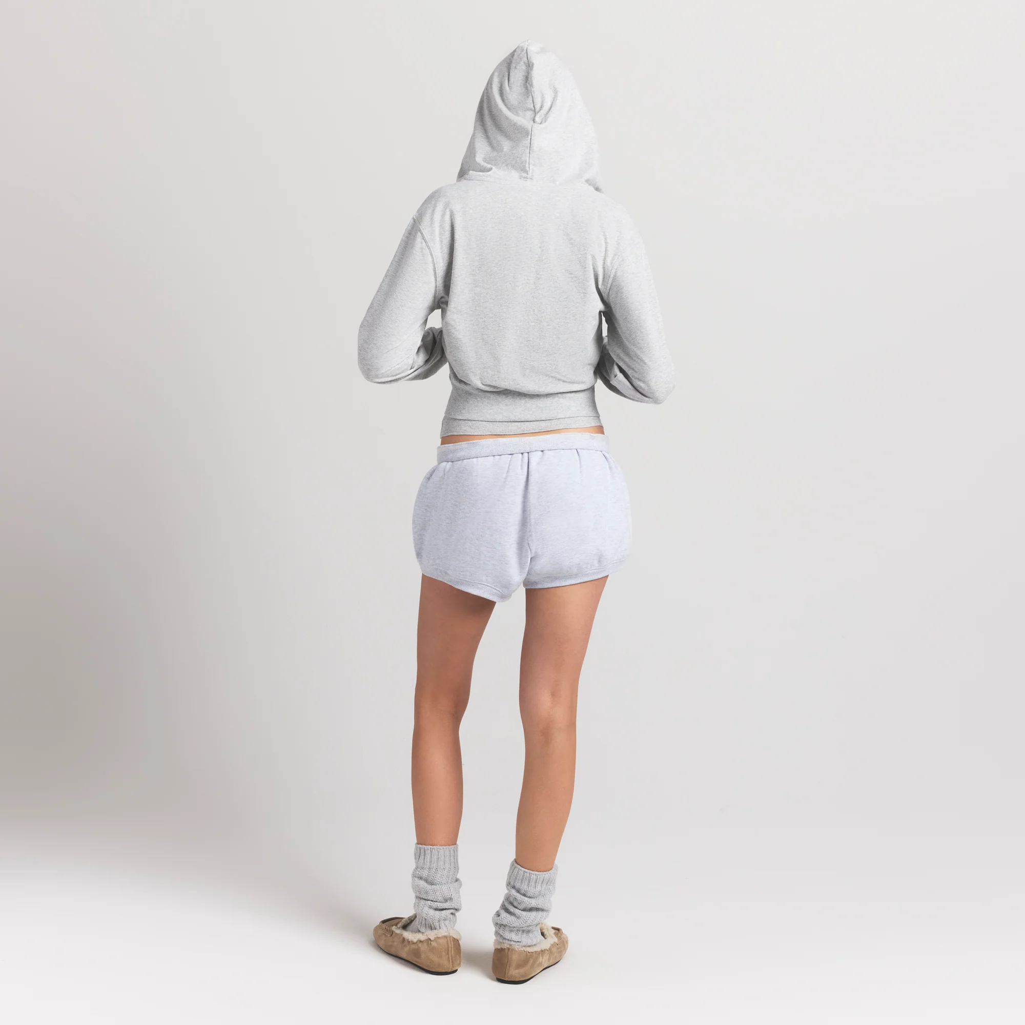 COTTON JERSEY ZIP UP HOODIE | LIGHT HEATHER GREY - Image 4