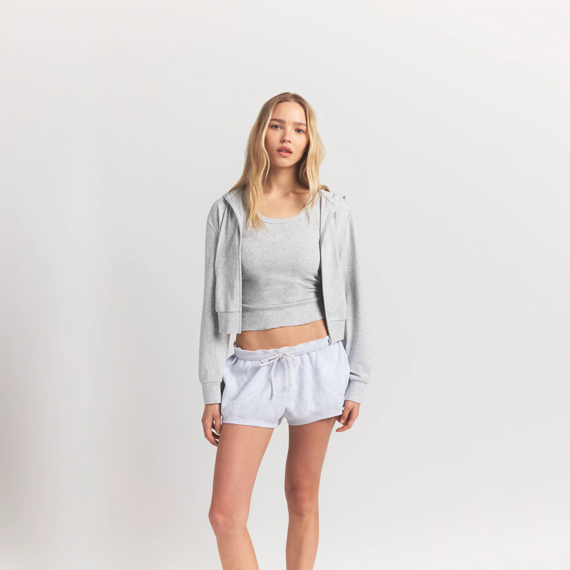 COTTON JERSEY ZIP UP HOODIE | LIGHT HEATHER GREY - Image 5
