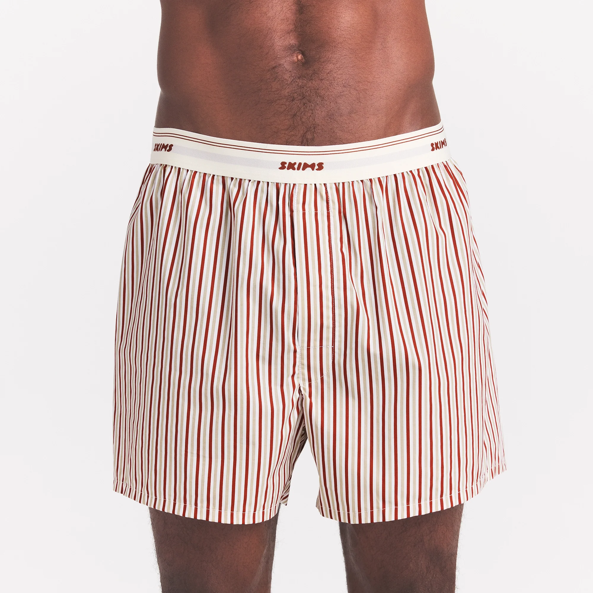 COTTON POPLIN MENS LOGO BAND BOXER | CINNAMON STONE STRIPE - Image 4
