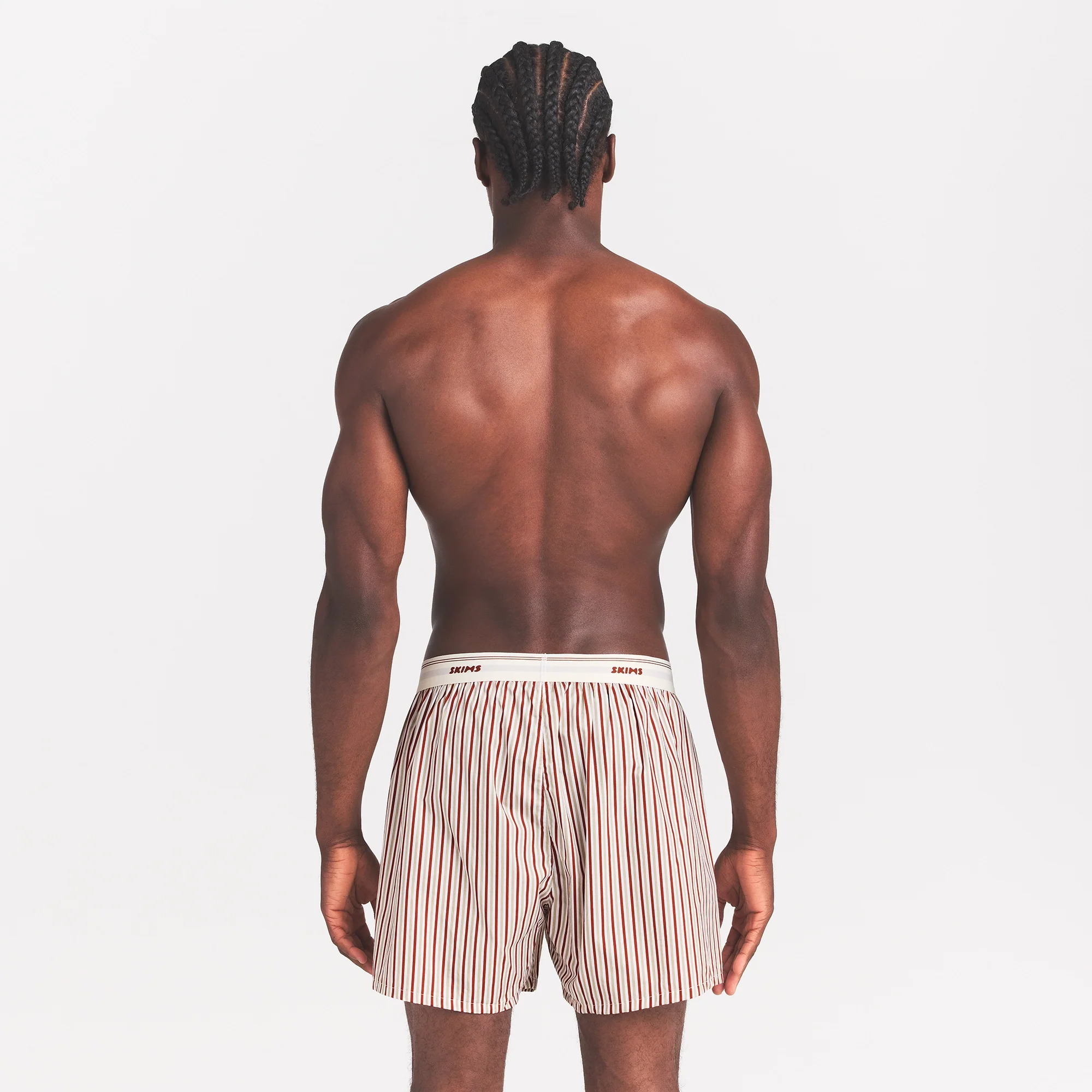 COTTON POPLIN MENS LOGO BAND BOXER | CINNAMON STONE STRIPE - Image 5
