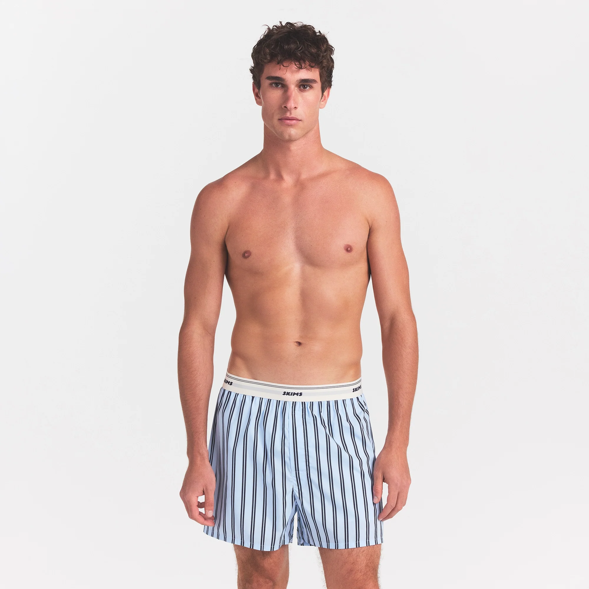 COTTON POPLIN MENS LOGO BAND BOXER | PERIWINKLE STRIPE - Image 3