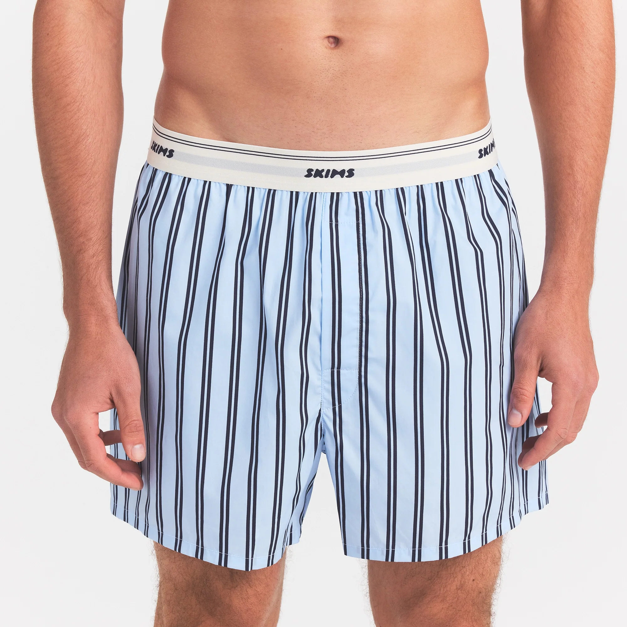 COTTON POPLIN MENS LOGO BAND BOXER | PERIWINKLE STRIPE - Image 4