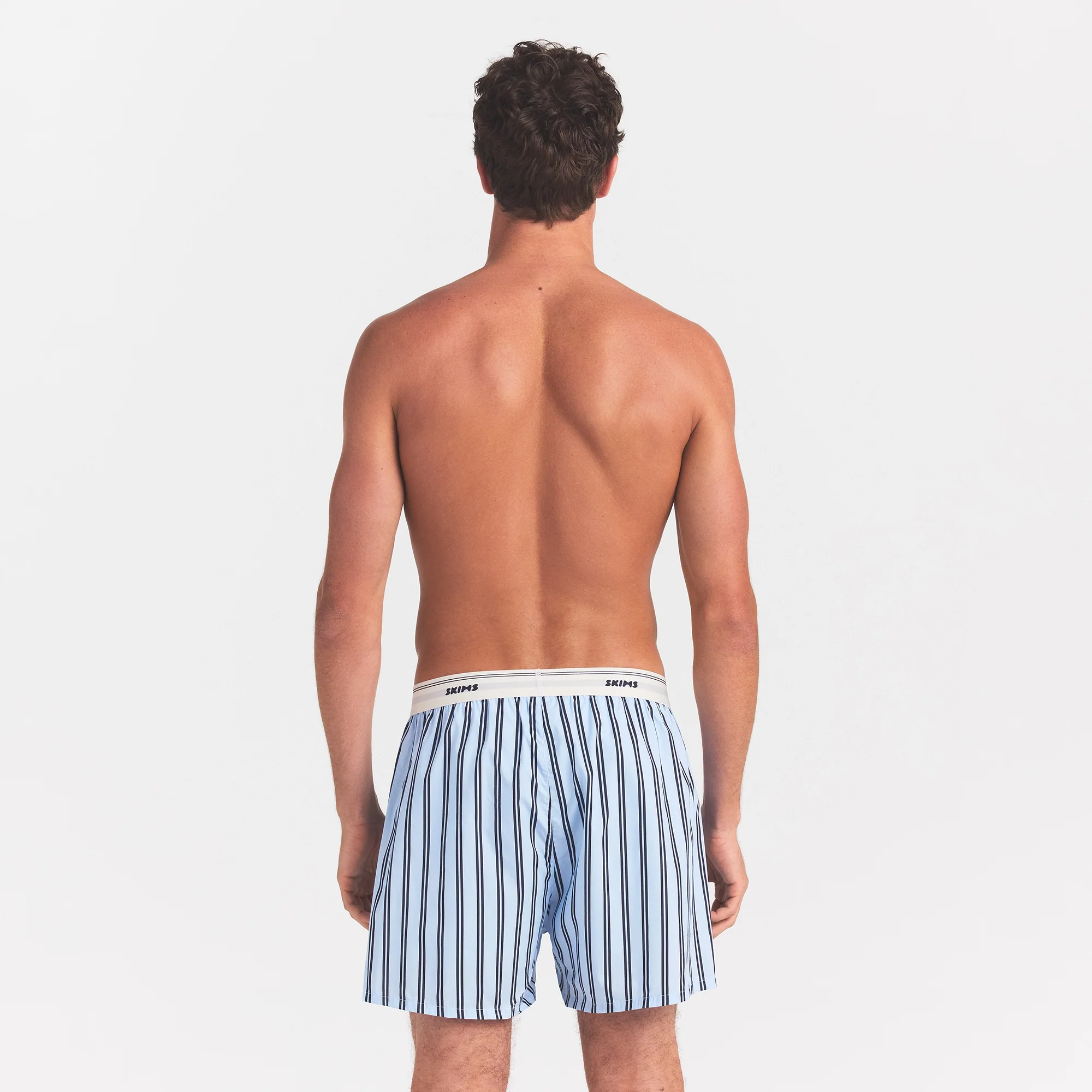 COTTON POPLIN MENS LOGO BAND BOXER | PERIWINKLE STRIPE - Image 5