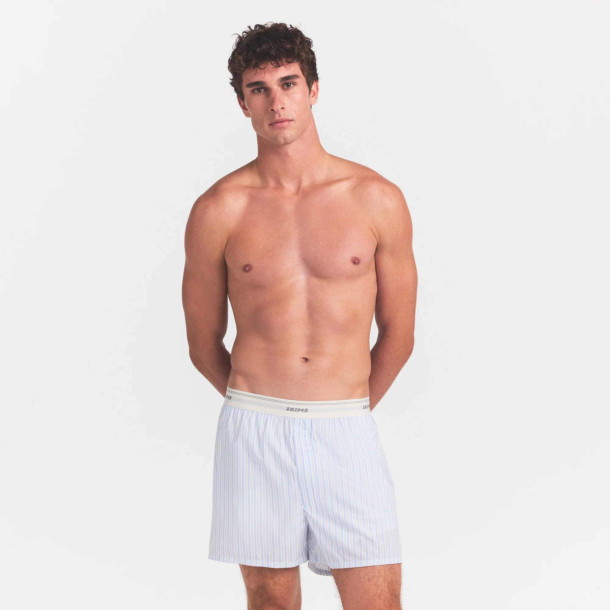 COTTON POPLIN MENS LOGO BAND BOXER | PLATINUM DOUBLE STRIPE - Image 3