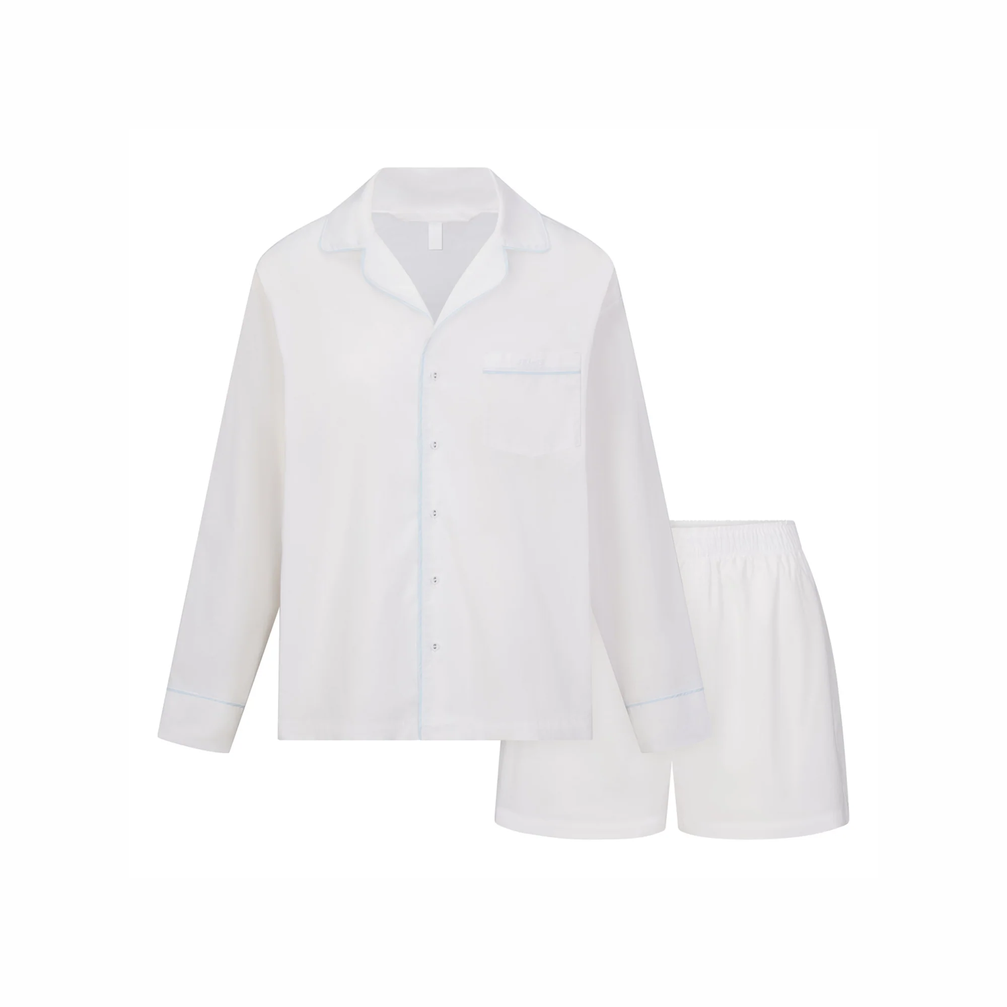 COTTON POPLIN SLEEP LONG SLEEVE AND BOXER SET | SNOW CONTRAST