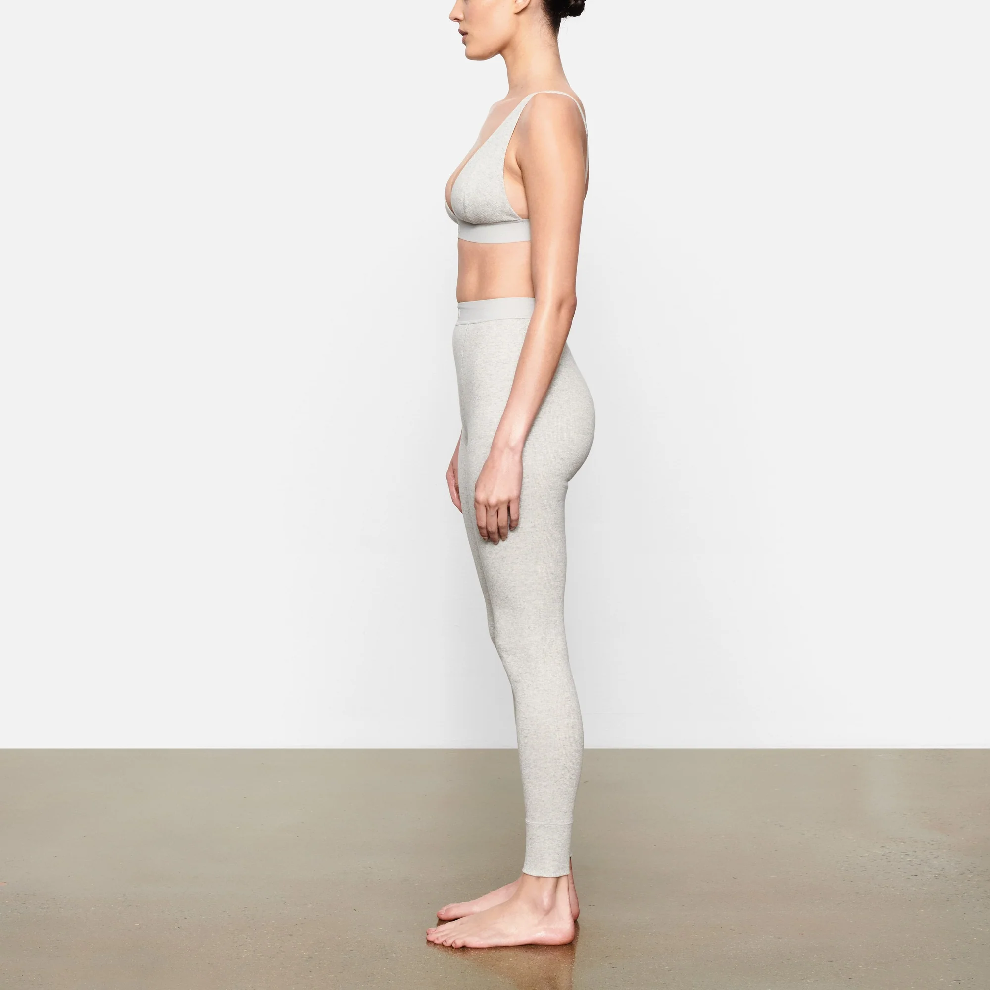 COTTON RIB LEGGING | LIGHT HEATHER GREY - Image 3