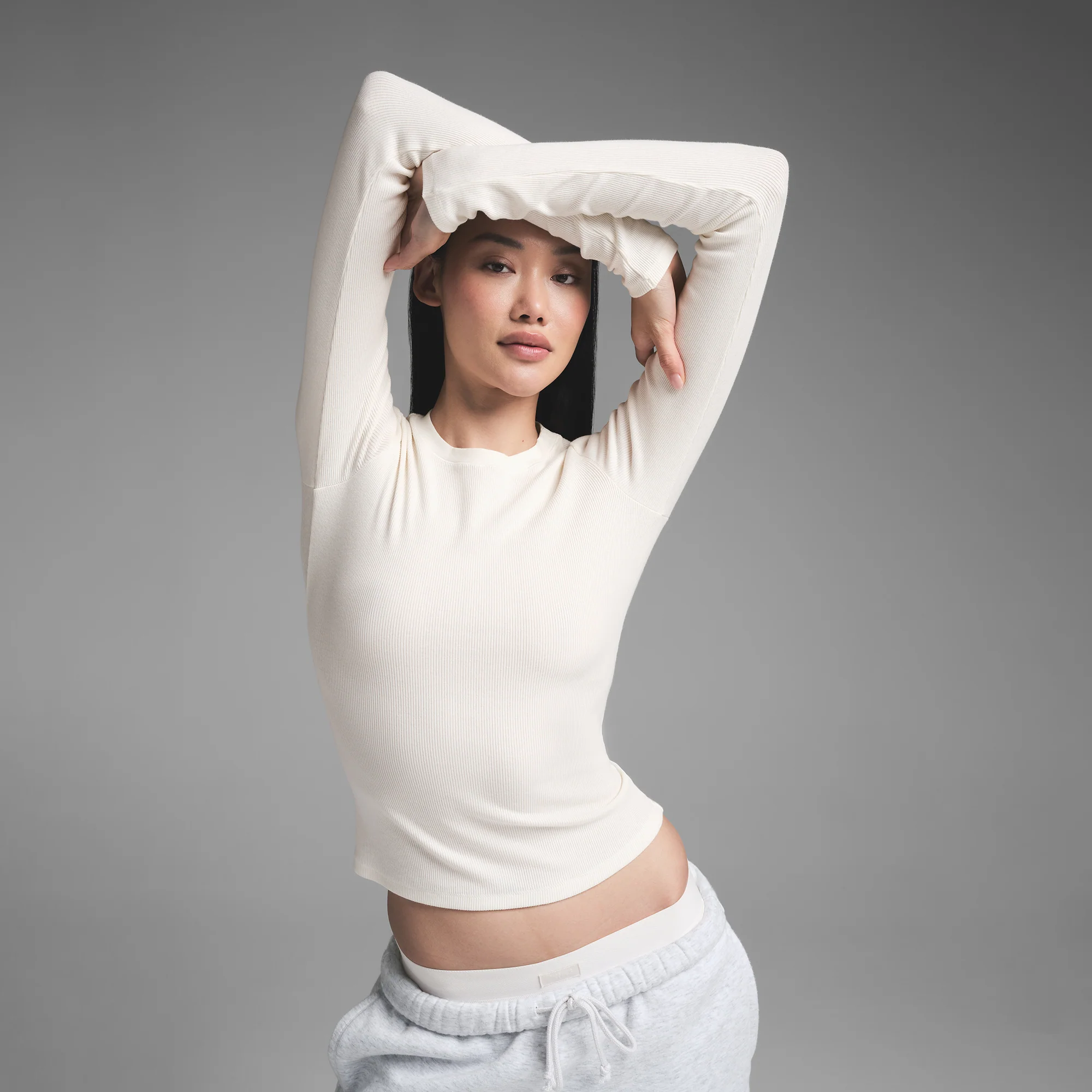 COTTON RIB LONG SLEEVE T-SHIRT | MARBLE - Image 3