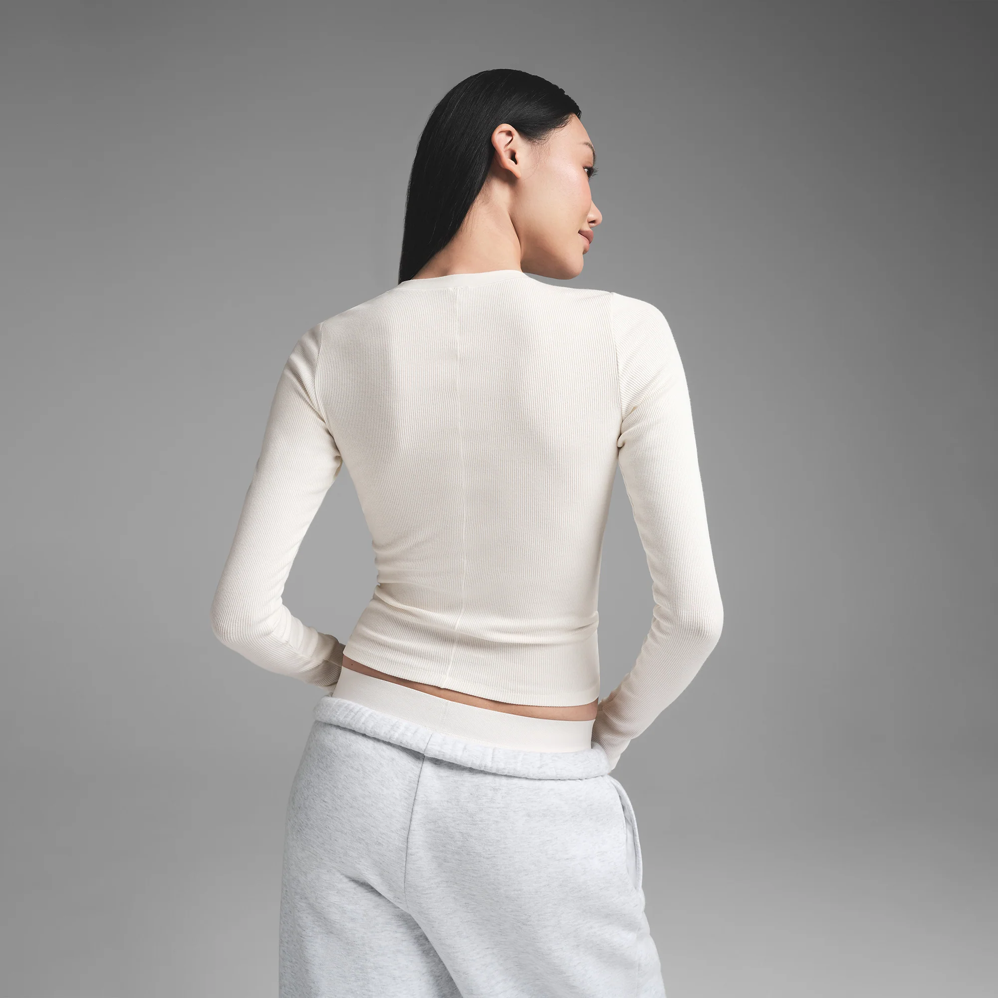 COTTON RIB LONG SLEEVE T-SHIRT | MARBLE - Image 4
