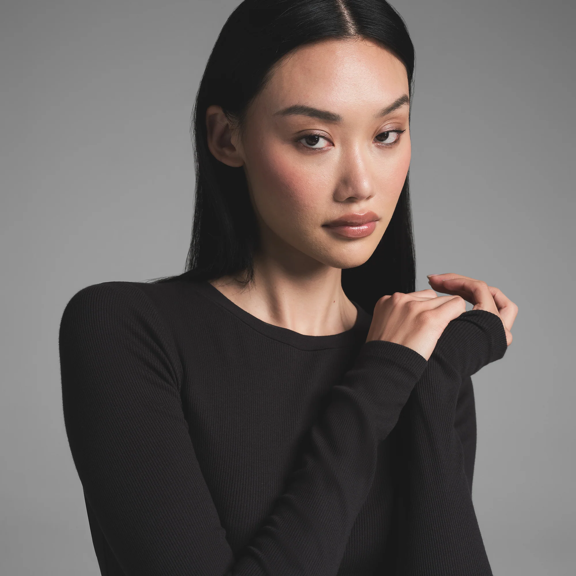 COTTON RIB LONG SLEEVE T-SHIRT | SOOT - Image 3