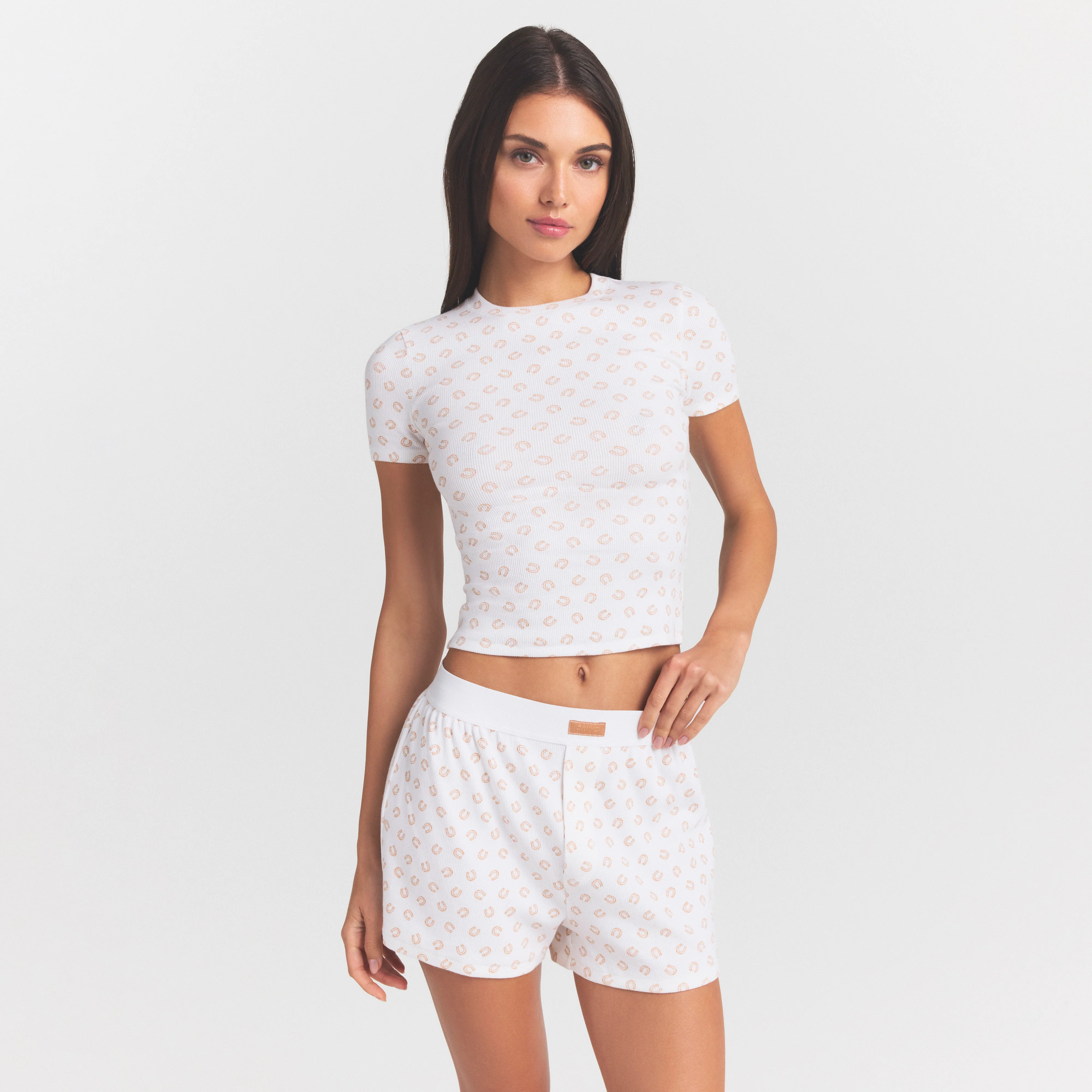 COTTON RIB LOOSE BOXER | OCHRE HORSESHOE PRINT - Image 3