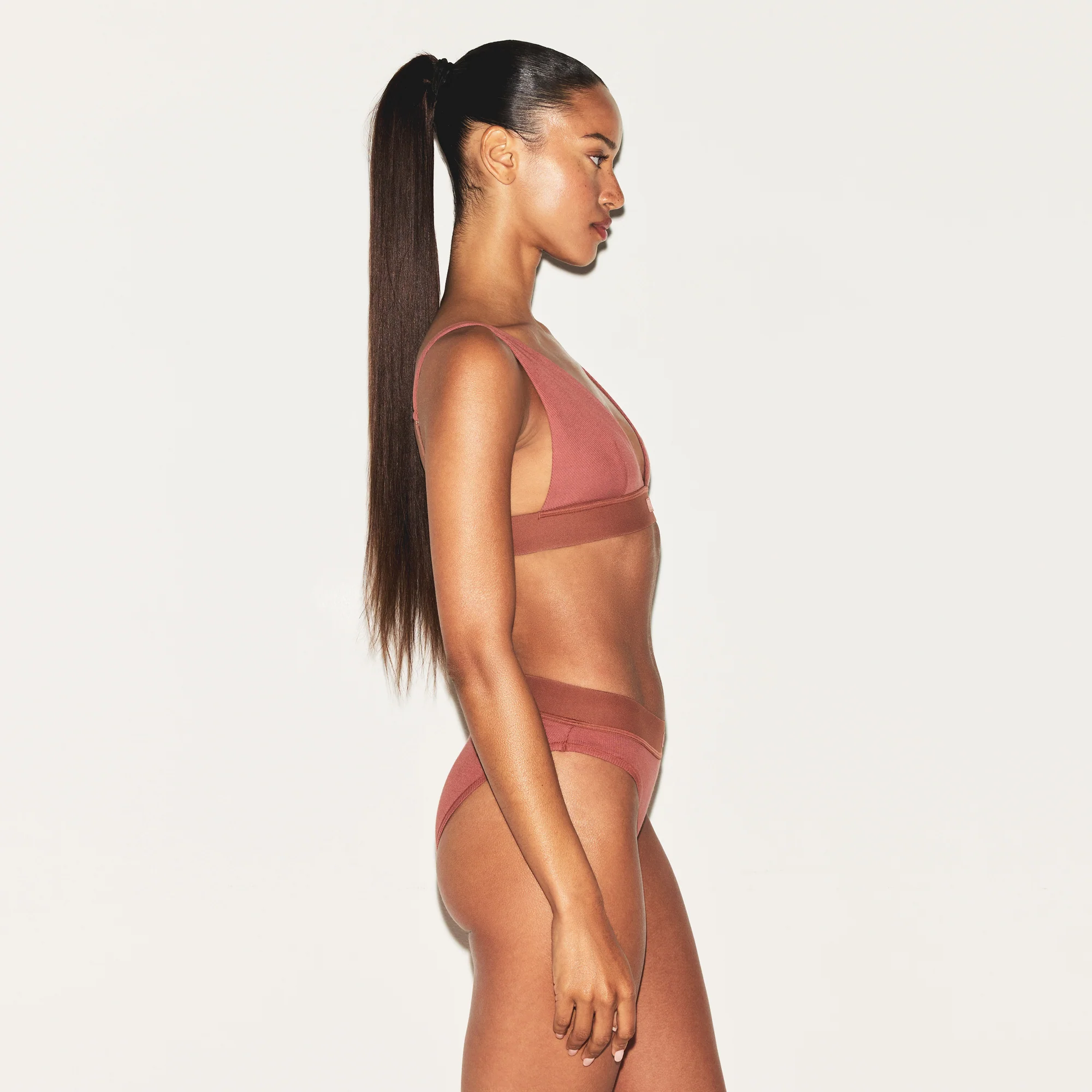 COTTON RIB PLUNGE BRALETTE | REDWOOD - Image 5