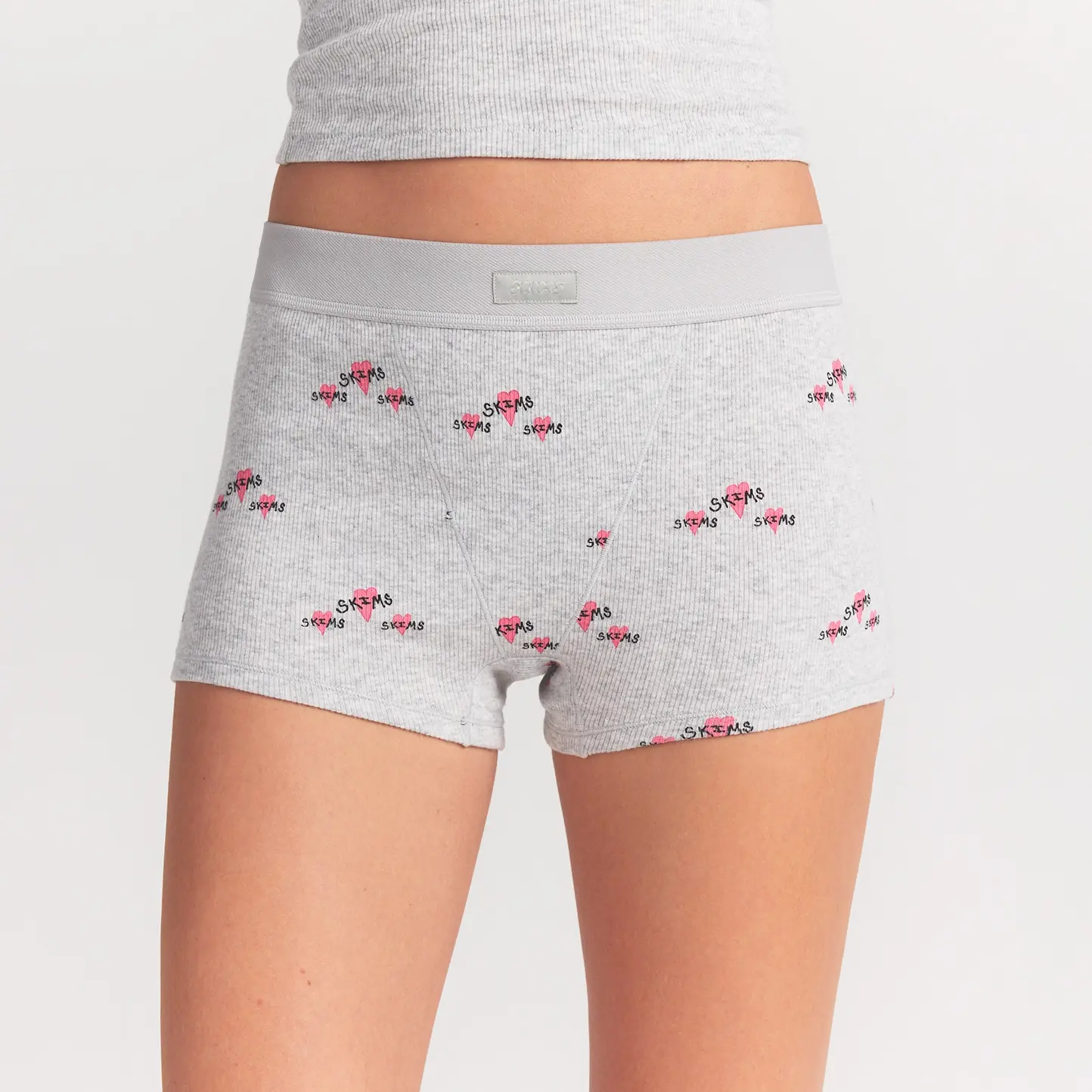 COTTON RIB TANK AND SHORT SET | LIGHT HEATHER GREY TRIPLE HEARTS - Image 6