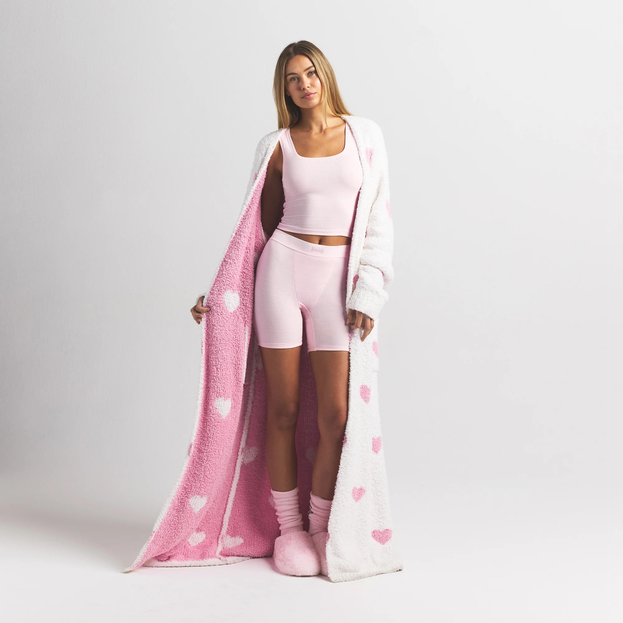 COZY KNIT UNISEX ROBE | IVORY SPACED HEARTS - Image 3