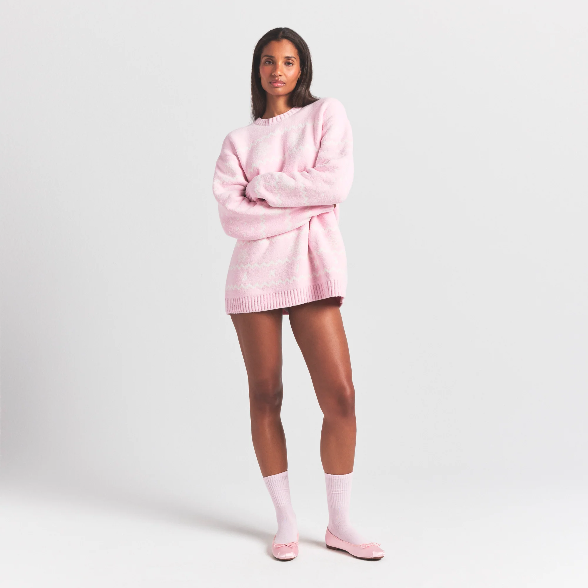COZY LIGHT CREWNECK PULLOVER | BABY PINK HEART FAIR ISLE - Image 3