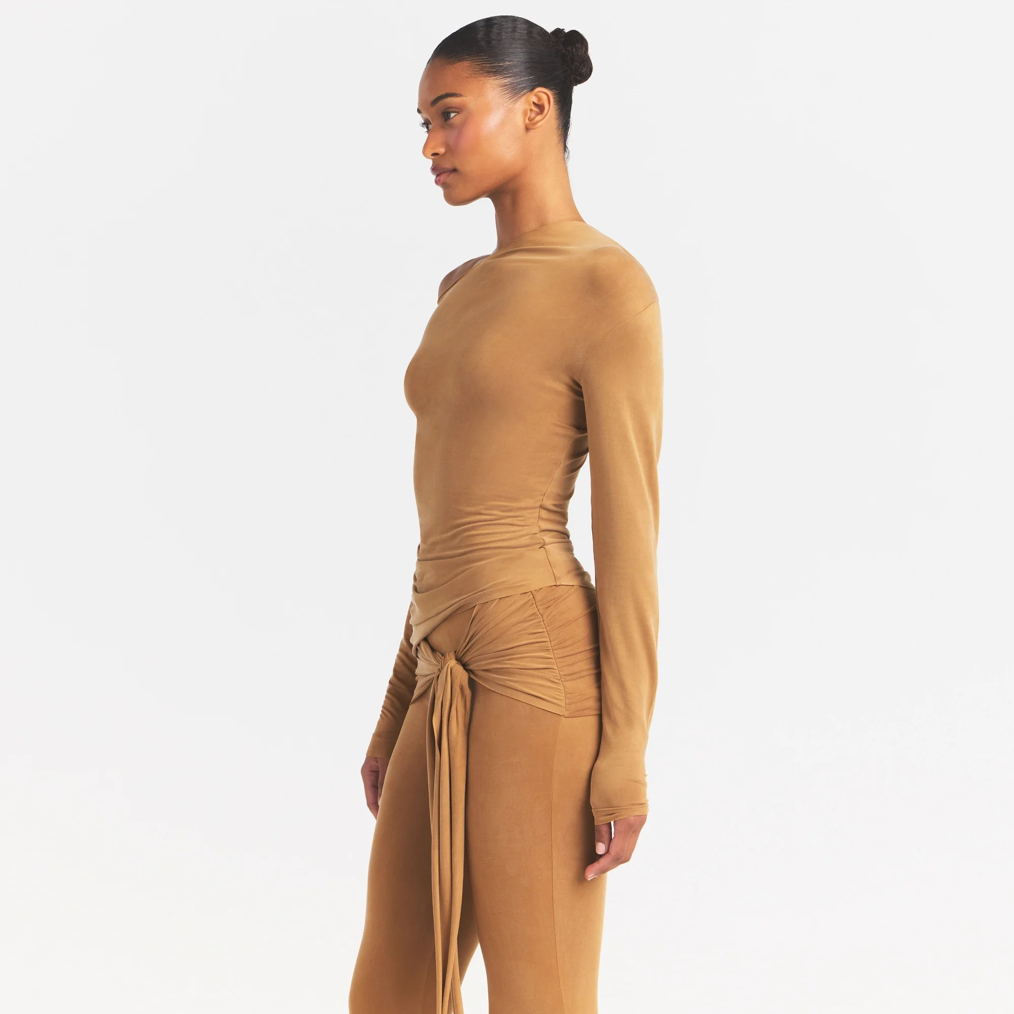 CUPRO JERSEY ASYMMETRICAL TOP | ALMOND - Image 4