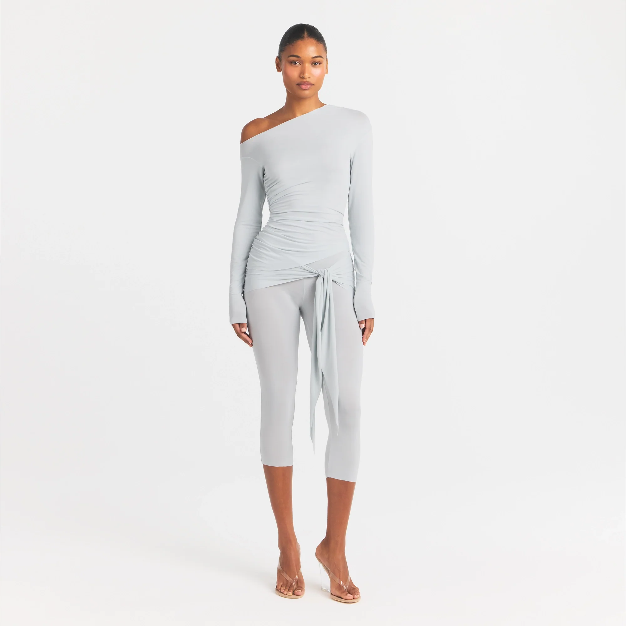 CUPRO JERSEY ASYMMETRICAL TOP | PEARL - Image 2