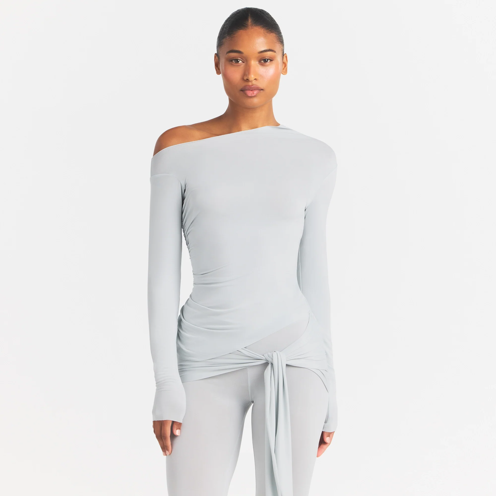 CUPRO JERSEY ASYMMETRICAL TOP | PEARL - Image 3