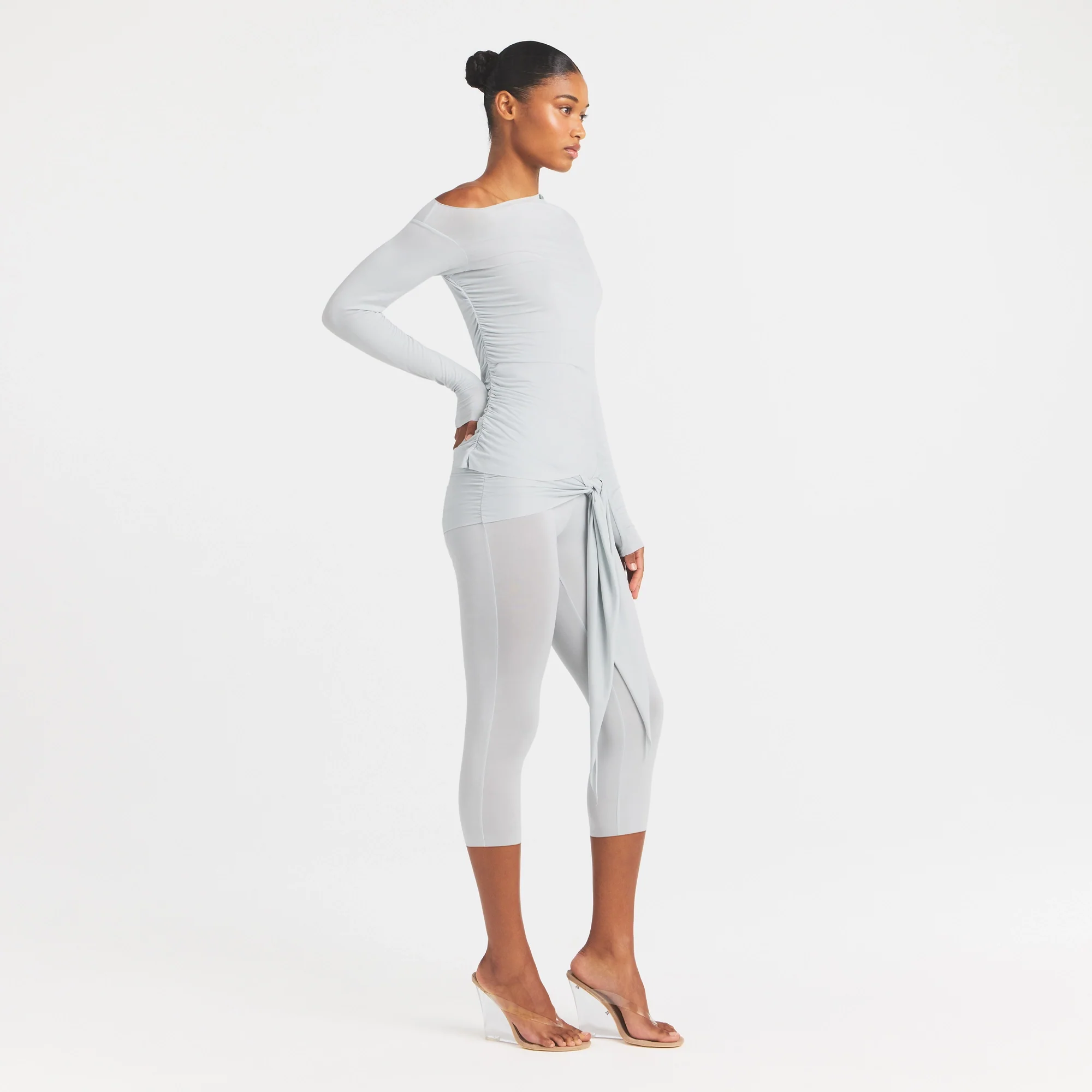 CUPRO JERSEY ASYMMETRICAL TOP | PEARL - Image 4