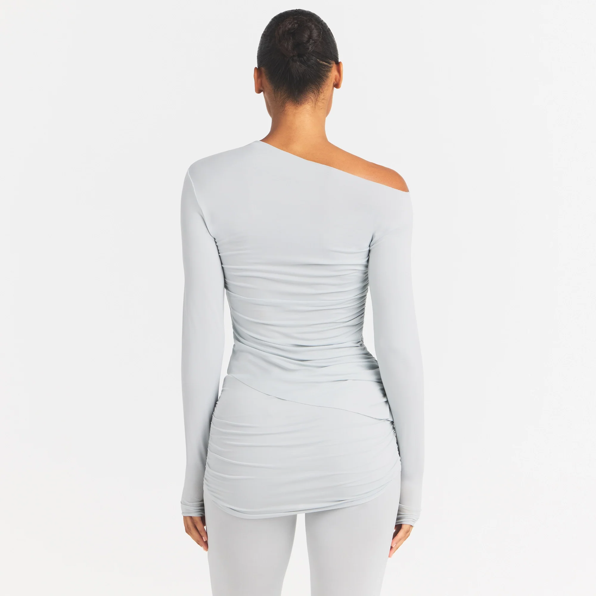 CUPRO JERSEY ASYMMETRICAL TOP | PEARL - Image 5