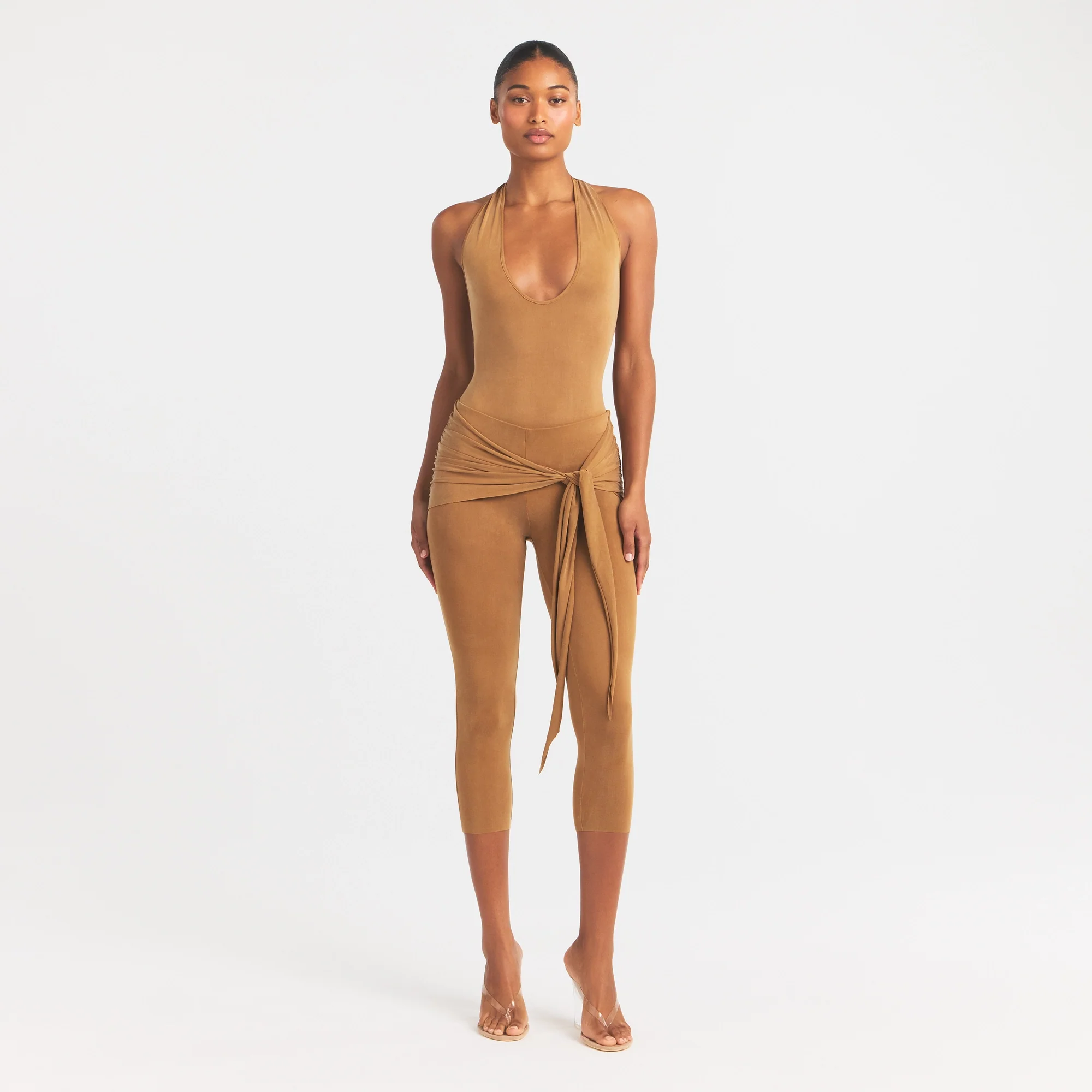 CUPRO JERSEY HALTER BODYSUIT | ALMOND - Image 2