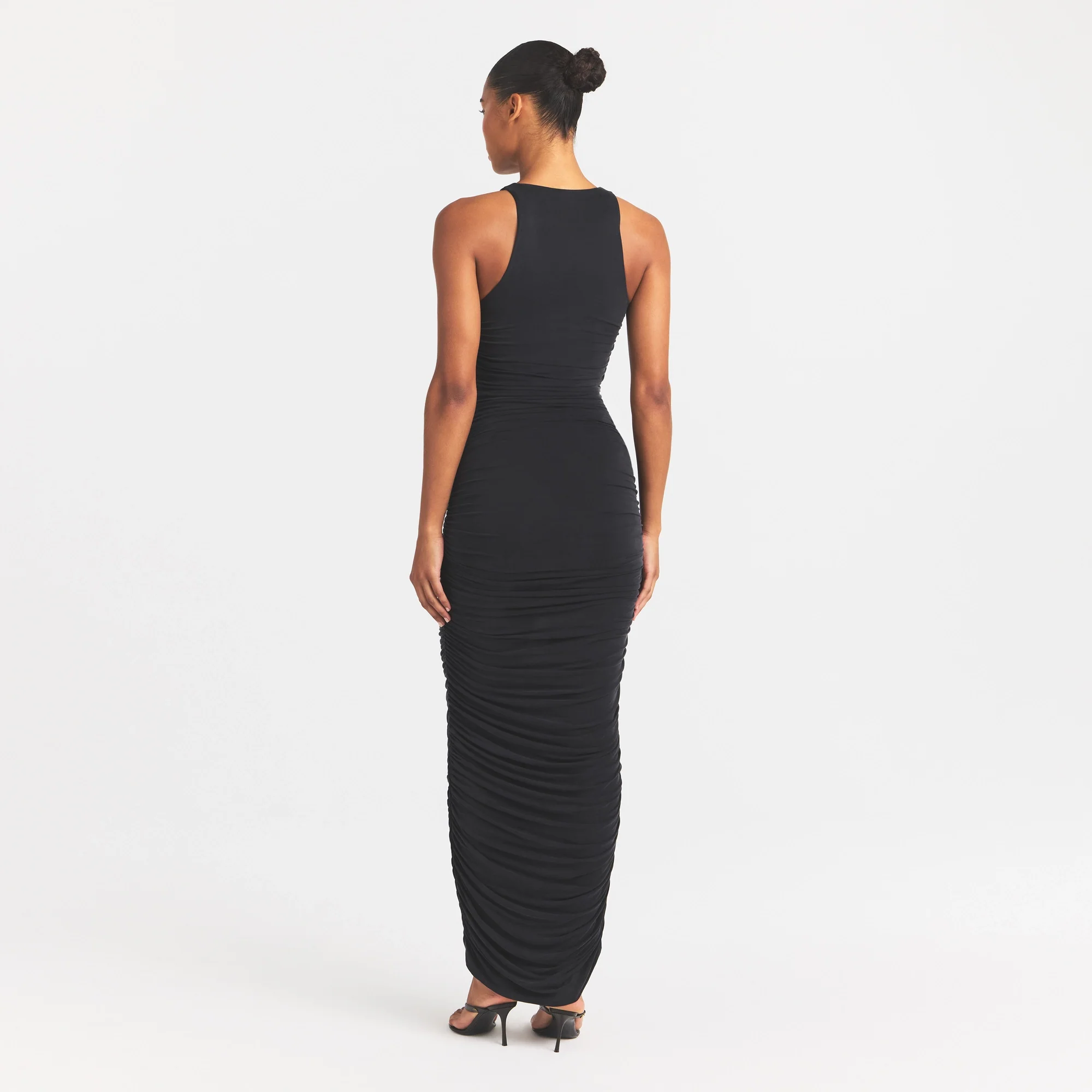 CUPRO JERSEY RUCHED LONG DRESS | OBSIDIAN - Image 6