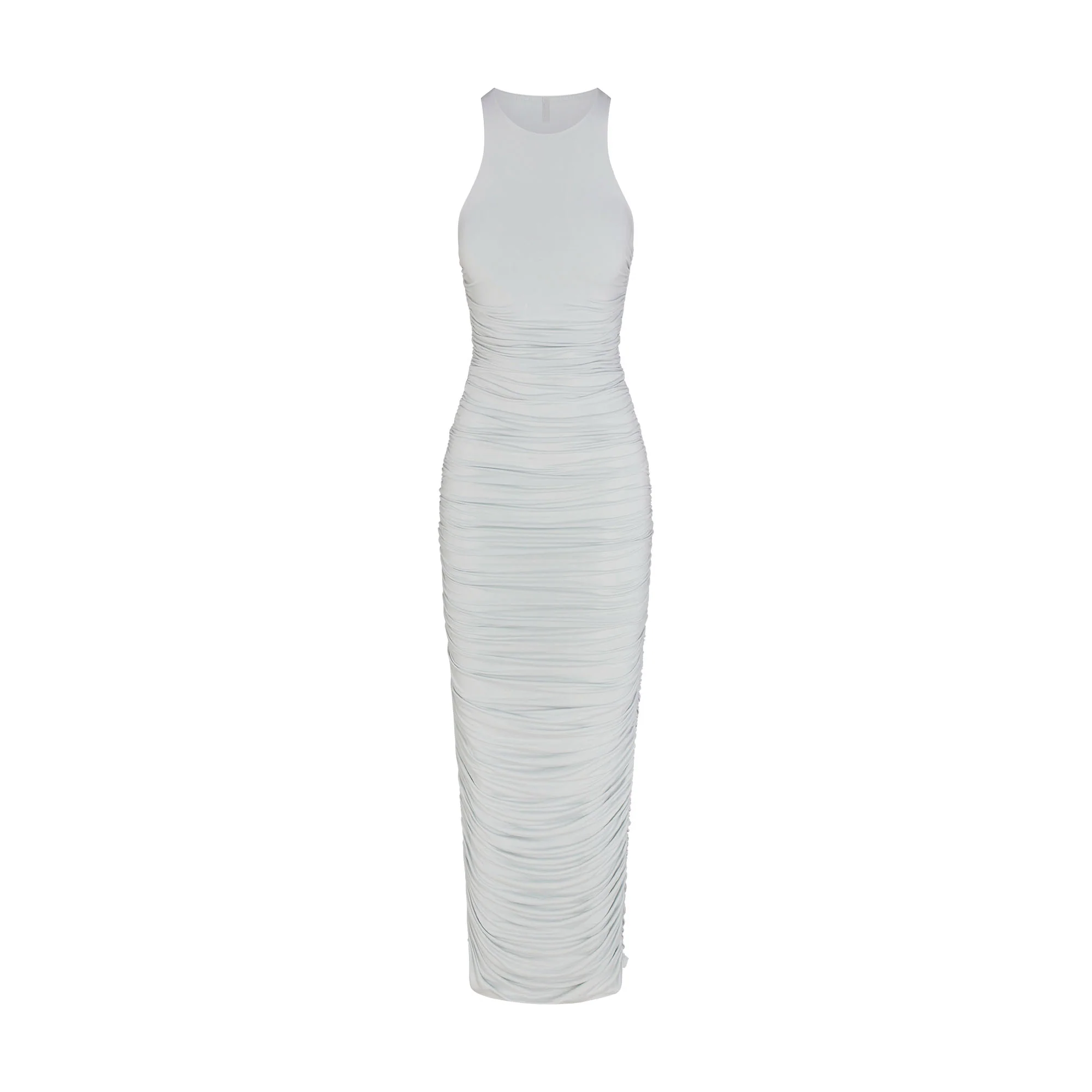CUPRO JERSEY RUCHED LONG DRESS | PEARL