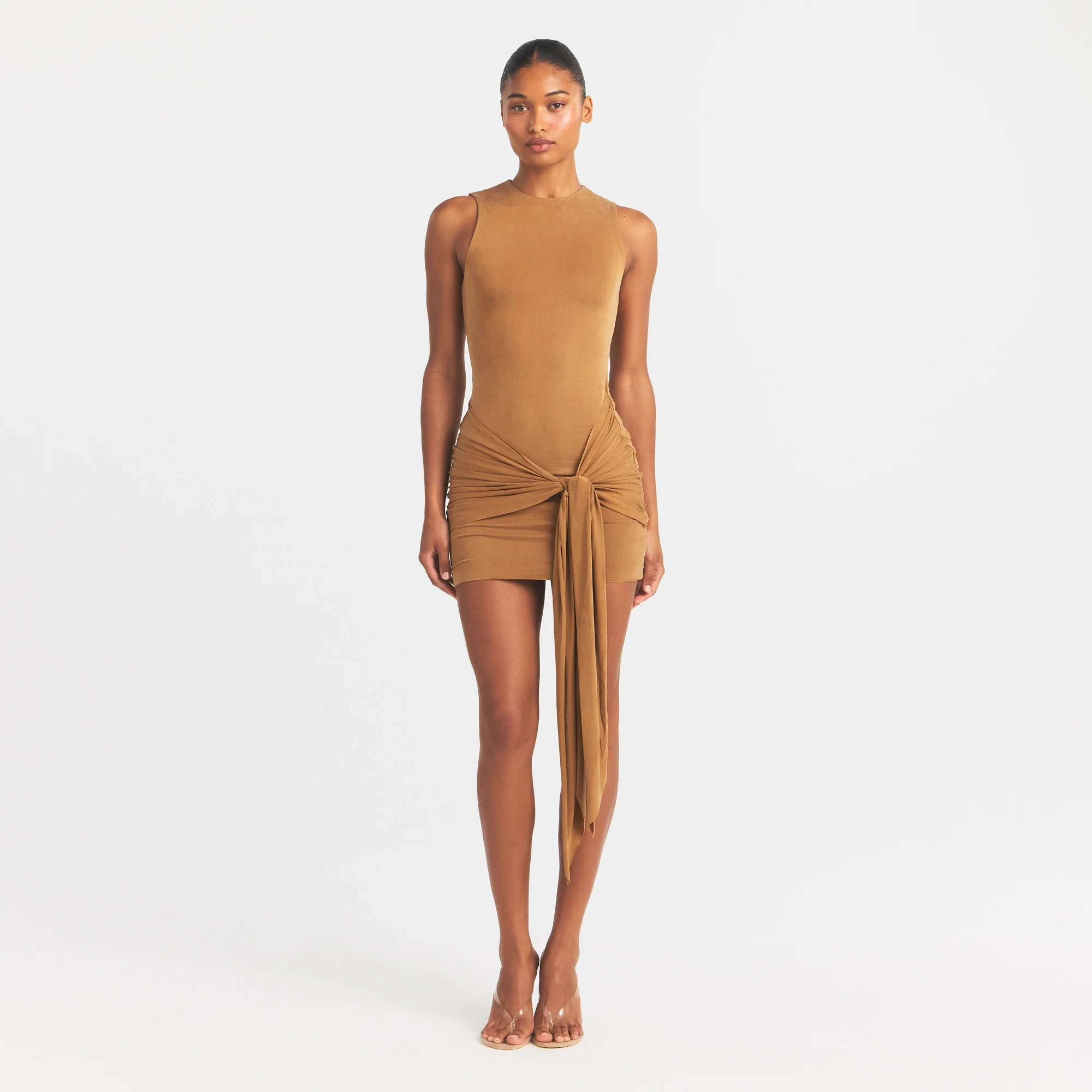 CUPRO JERSEY WRAP MINI DRESS | ALMOND - Image 2