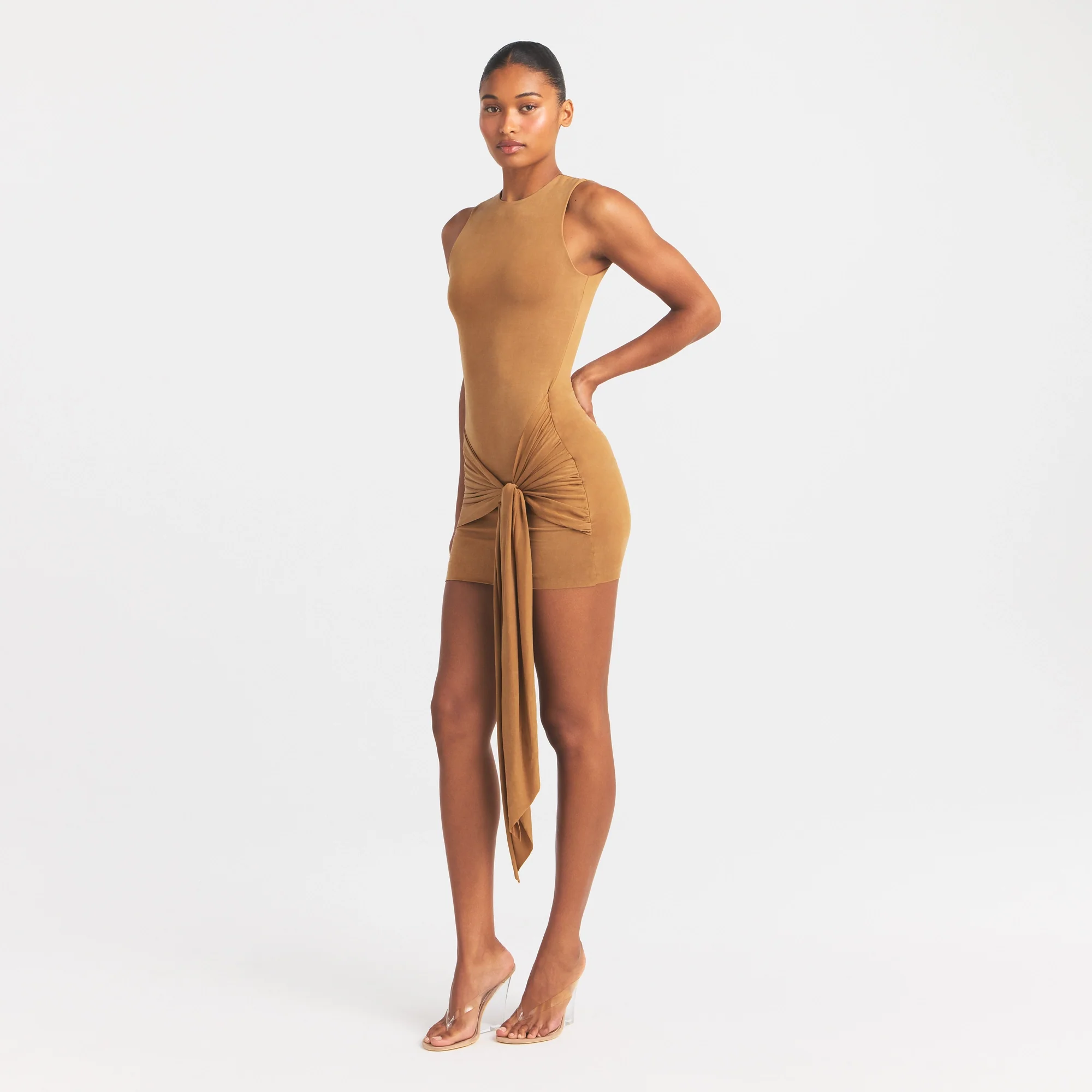 CUPRO JERSEY WRAP MINI DRESS | ALMOND - Image 4