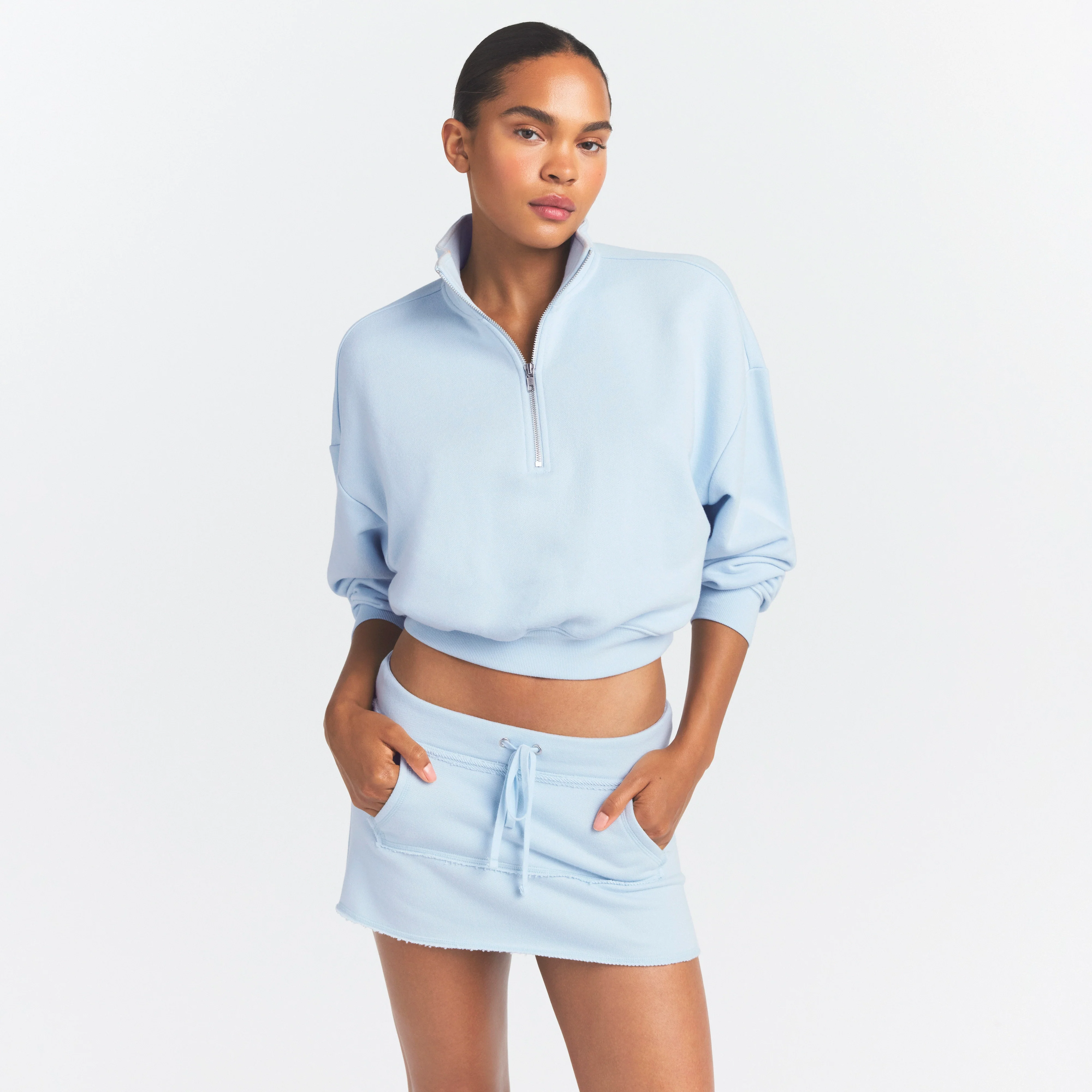 DRAPEY FRENCH TERRY HALF ZIP | POWDER BLUE - Image 3