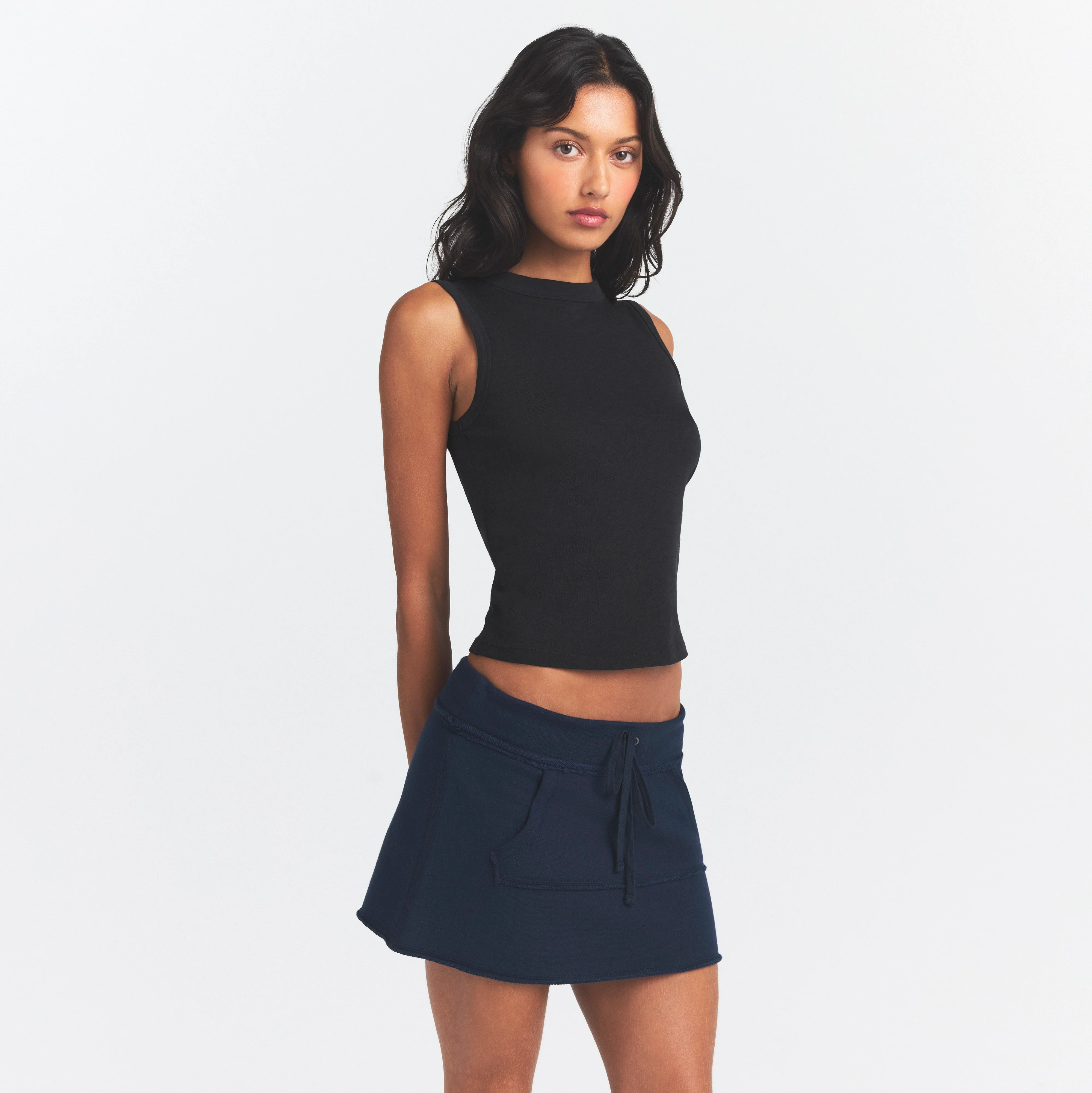 DRAPEY FRENCH TERRY MINI SKIRT | NAVY - Image 3