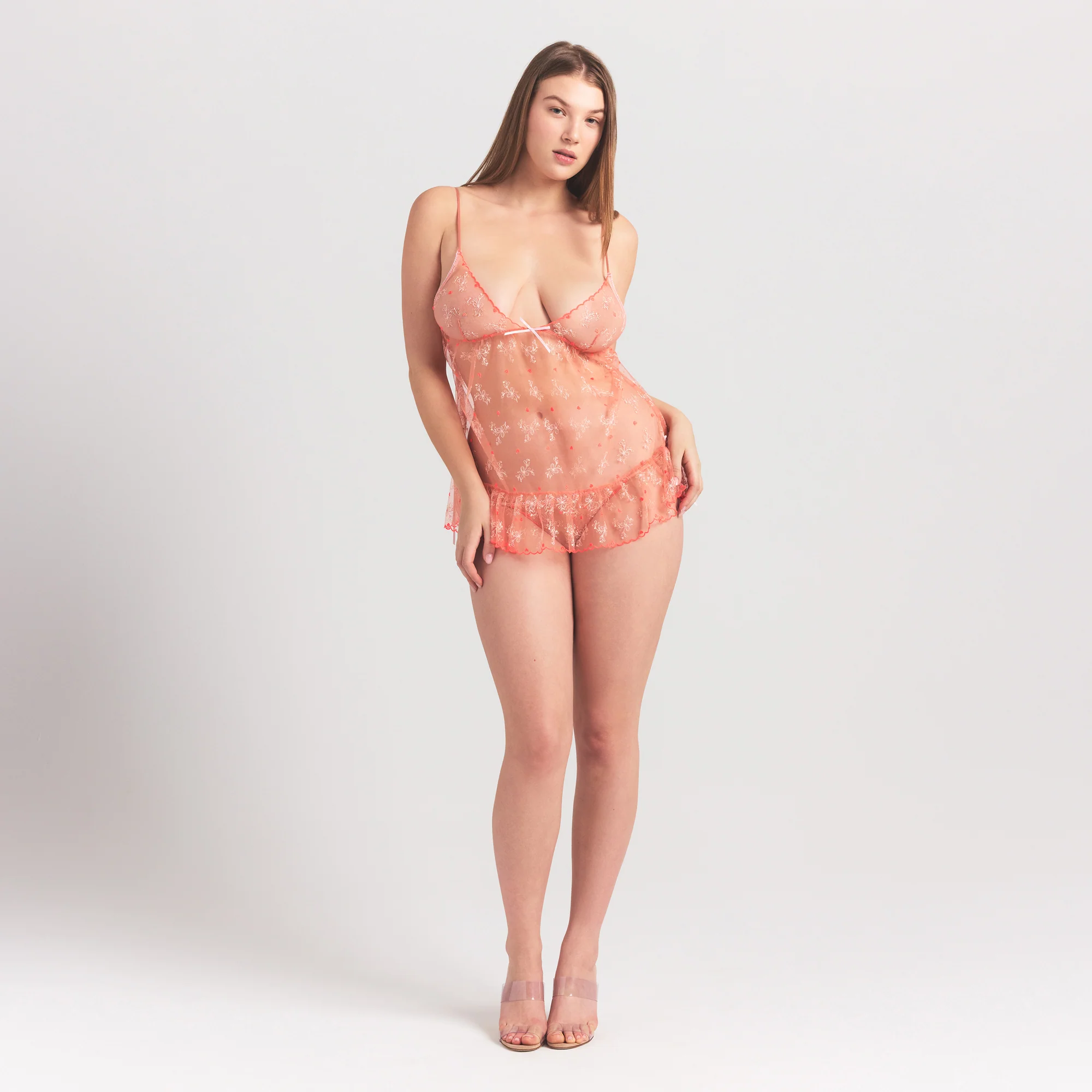 EMBROIDERED TULLE MINI SLIP DRESS AND TANGA SET | GUAVA HEART TULLE - Image 2