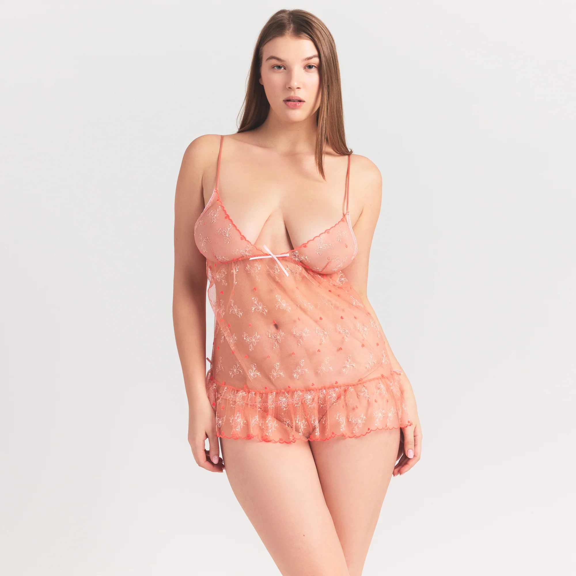 EMBROIDERED TULLE MINI SLIP DRESS AND TANGA SET | GUAVA HEART TULLE - Image 3