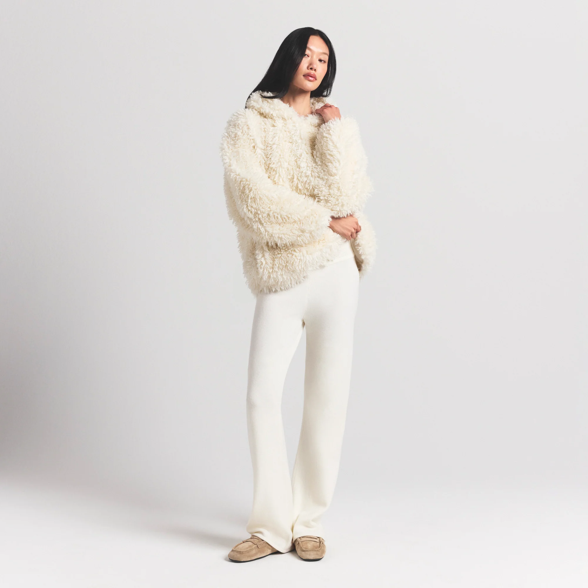 FAUX FUR HOODIE | EGRET - Image 2