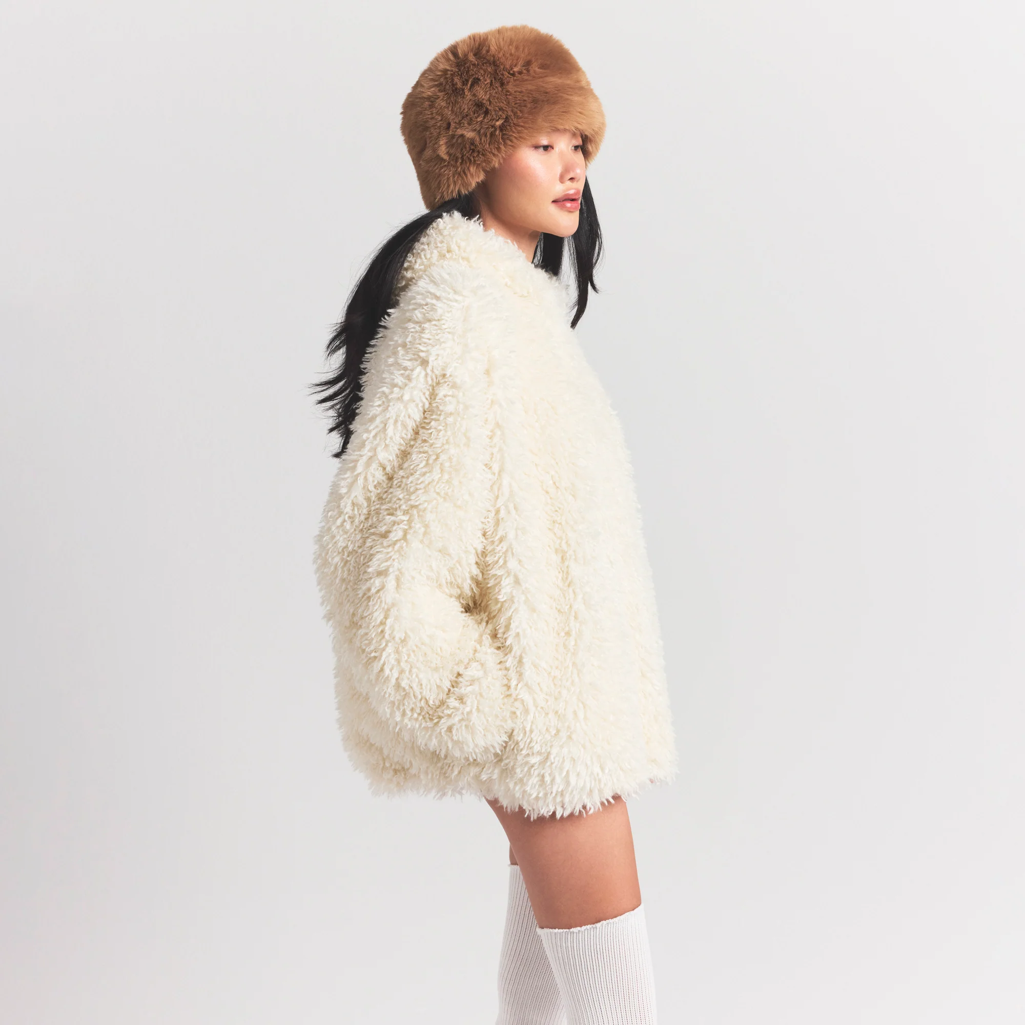 FAUX FUR HOODIE | EGRET - Image 4