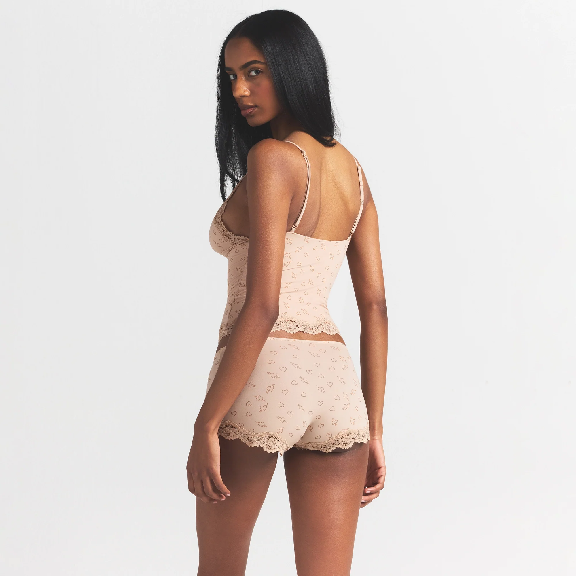 FITS EVERYBODY LACE TRIANGLE CAMI AND BOY SHORT SET | MICA SKETCHED HEARTS - Image 3