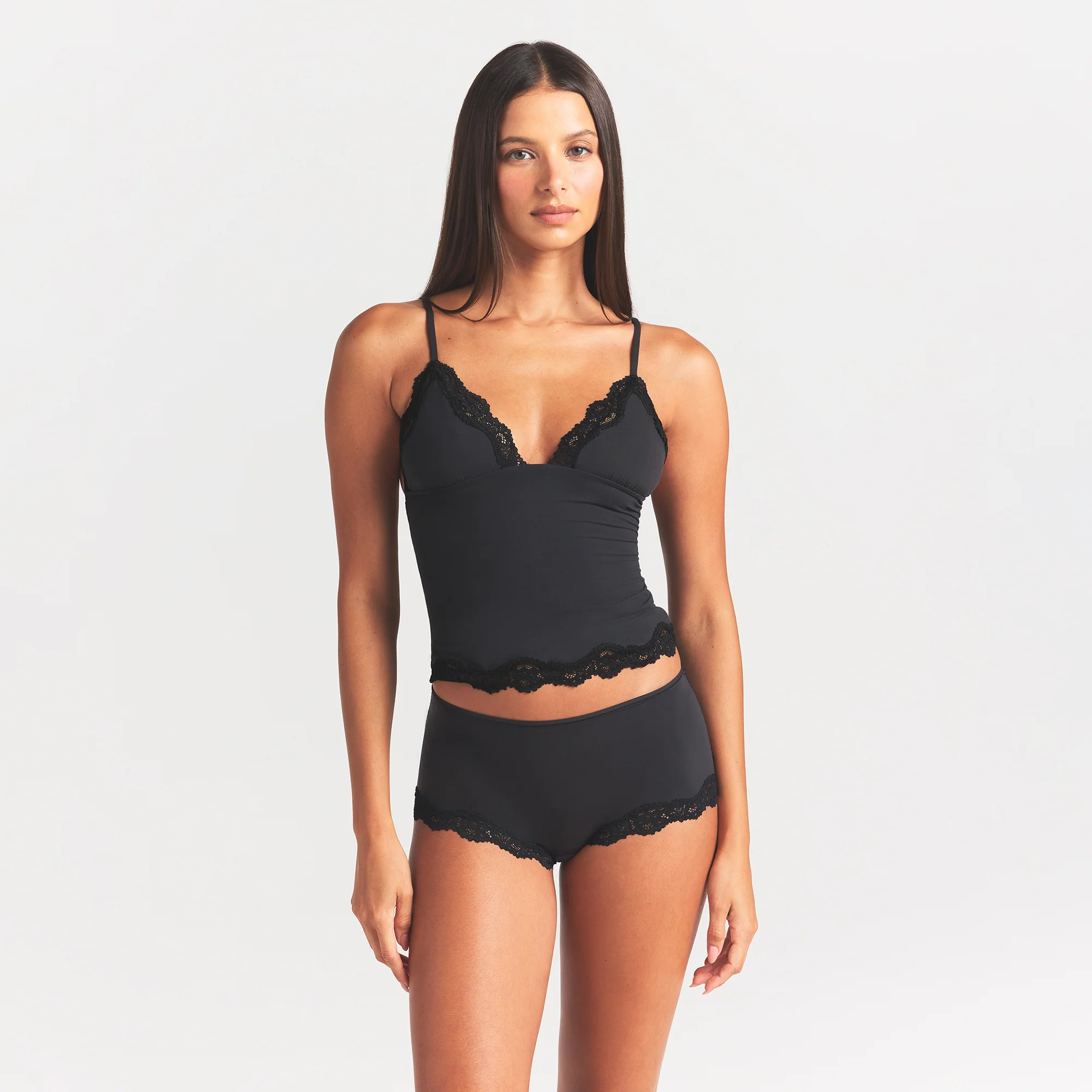 FITS EVERYBODY LACE TRIANGLE CAMI AND BOY SHORT SET | ONYX - Image 3